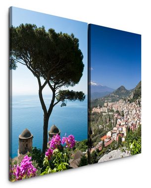 Sinus Art Leinwandbild 2 Bilder je 60x90cm Italien Mittelmeer Mediterran Amalfiküste Sommer Baum Neapel