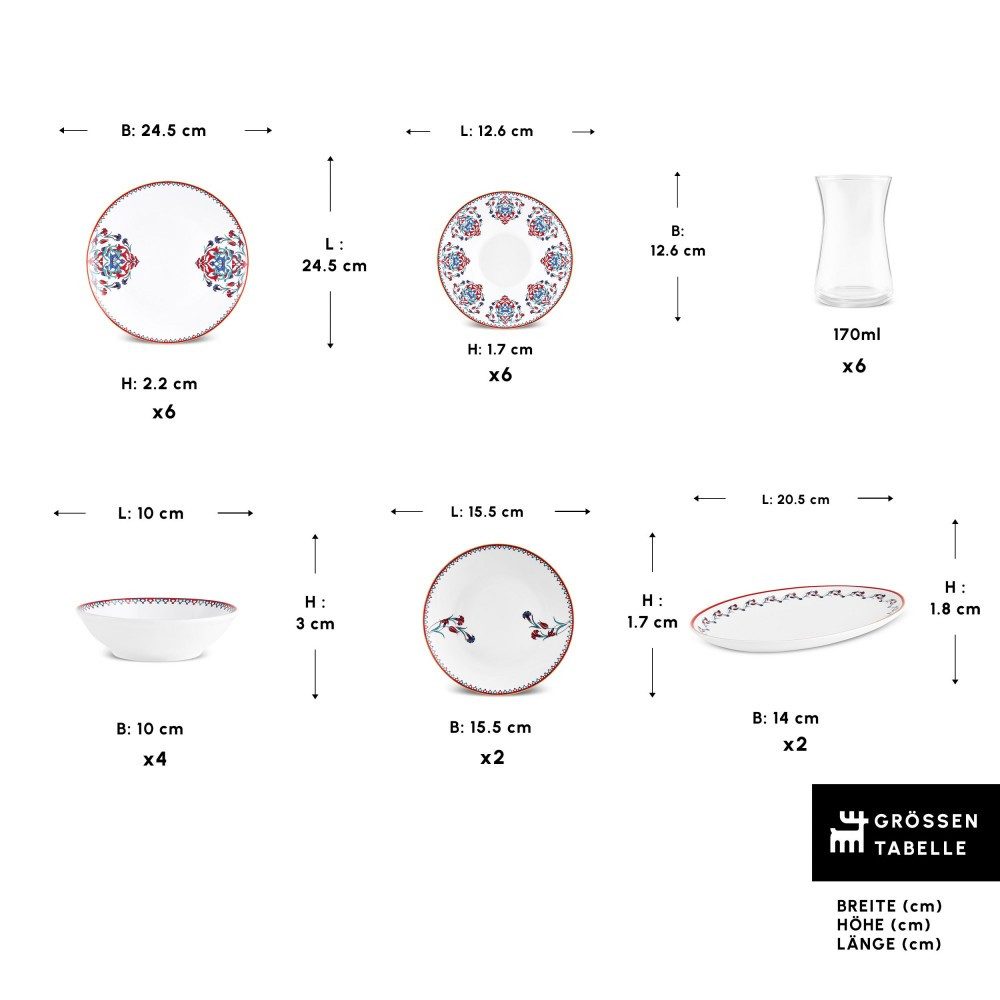 Karaca Frühstücksteller Karaca Nakkaş 26-teiliges 6-Personen Frühstücksset Geschirrset