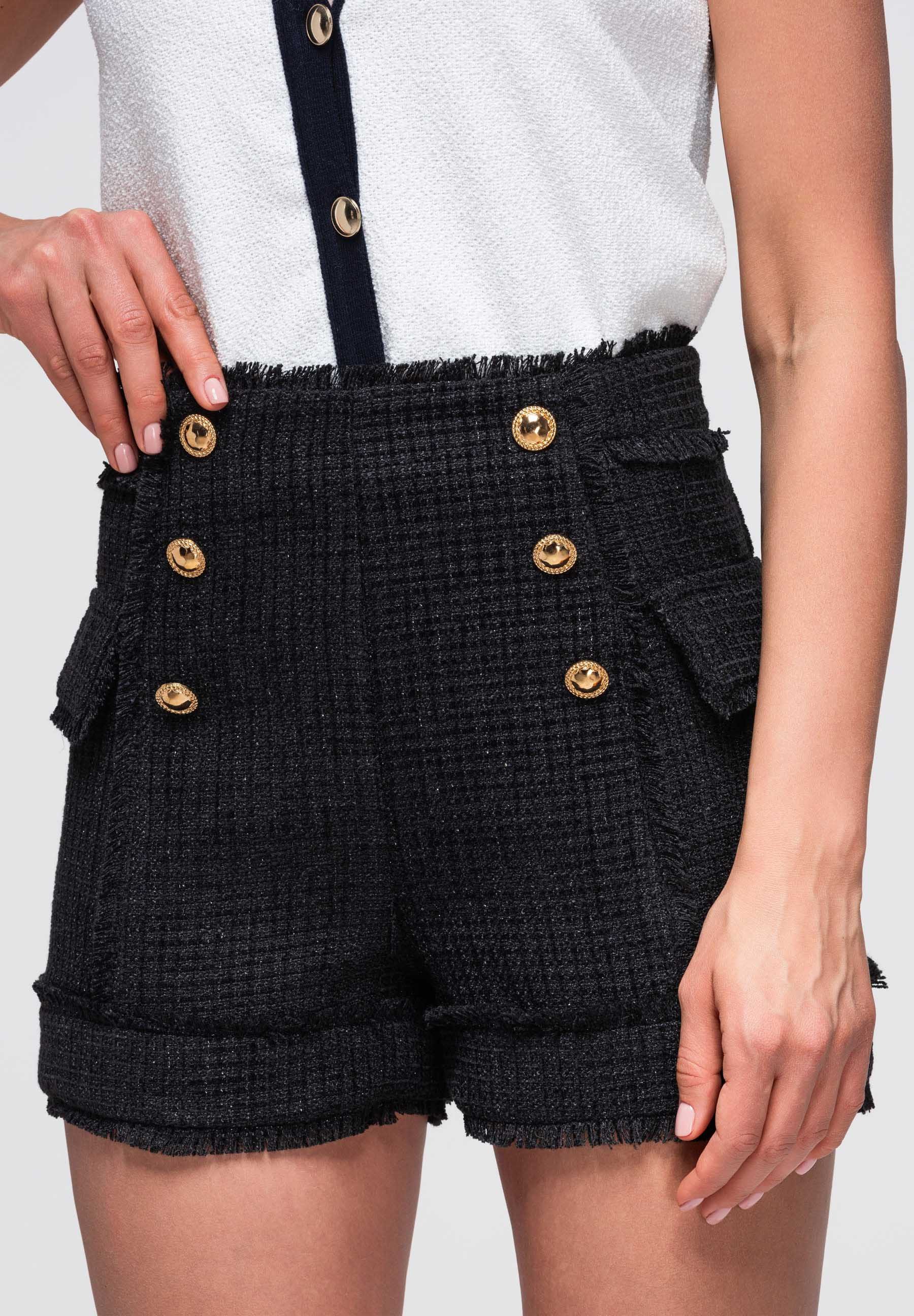 OMBRE Chinoshorts Damen Shorts mit hohem Bund und flared Beinen Schwarz M (kein Set, 1-tlg) Fransen