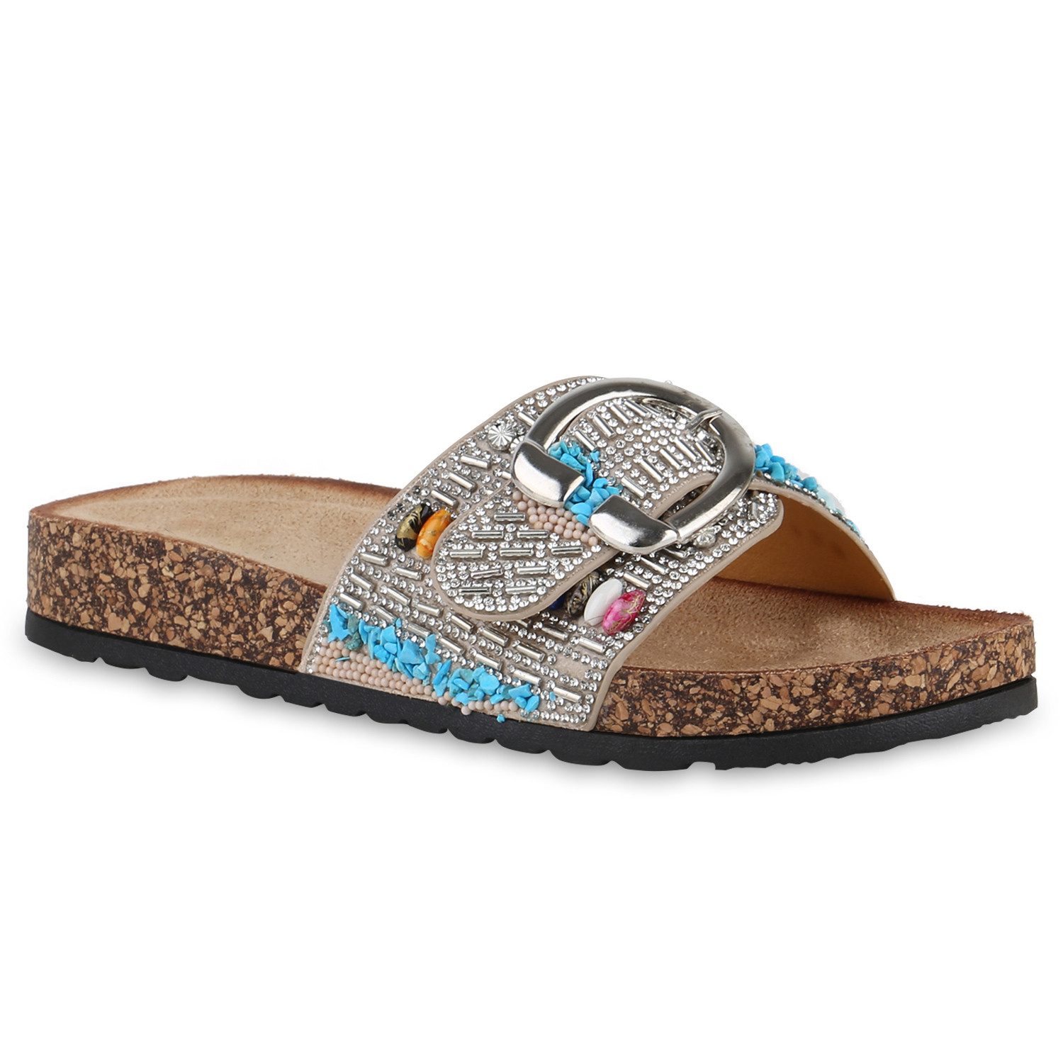 VAN HILL 840988 Pantolette Damen Pantoletten Sandalen Strass Zierperlen Sch günstig online kaufen