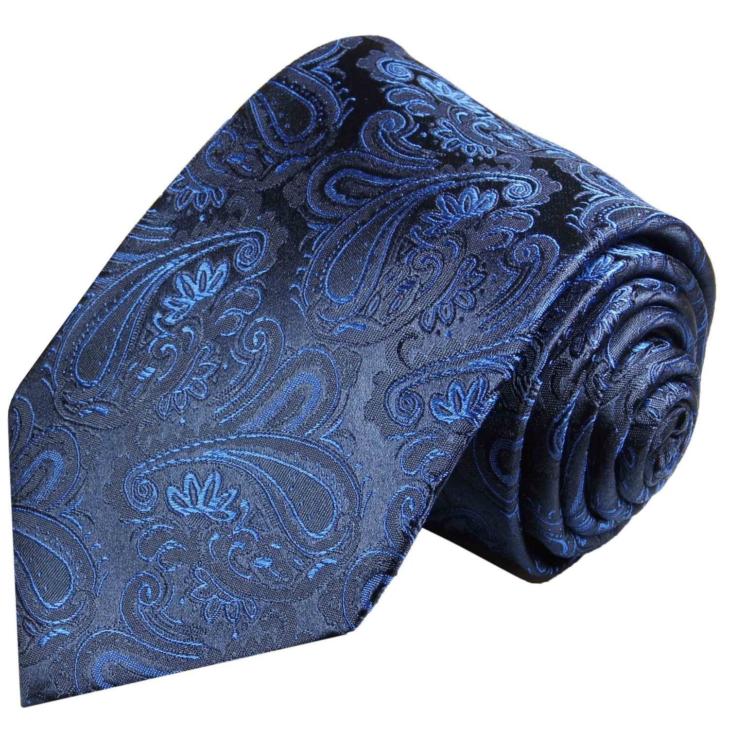 100% Malone Seidenkrawatte Tuch Paul elegant Krawatte 518 Einstecktuch) (8cm), Breit Krawatte (Set, blau Seide paisley mit mit Herren 2-St.,