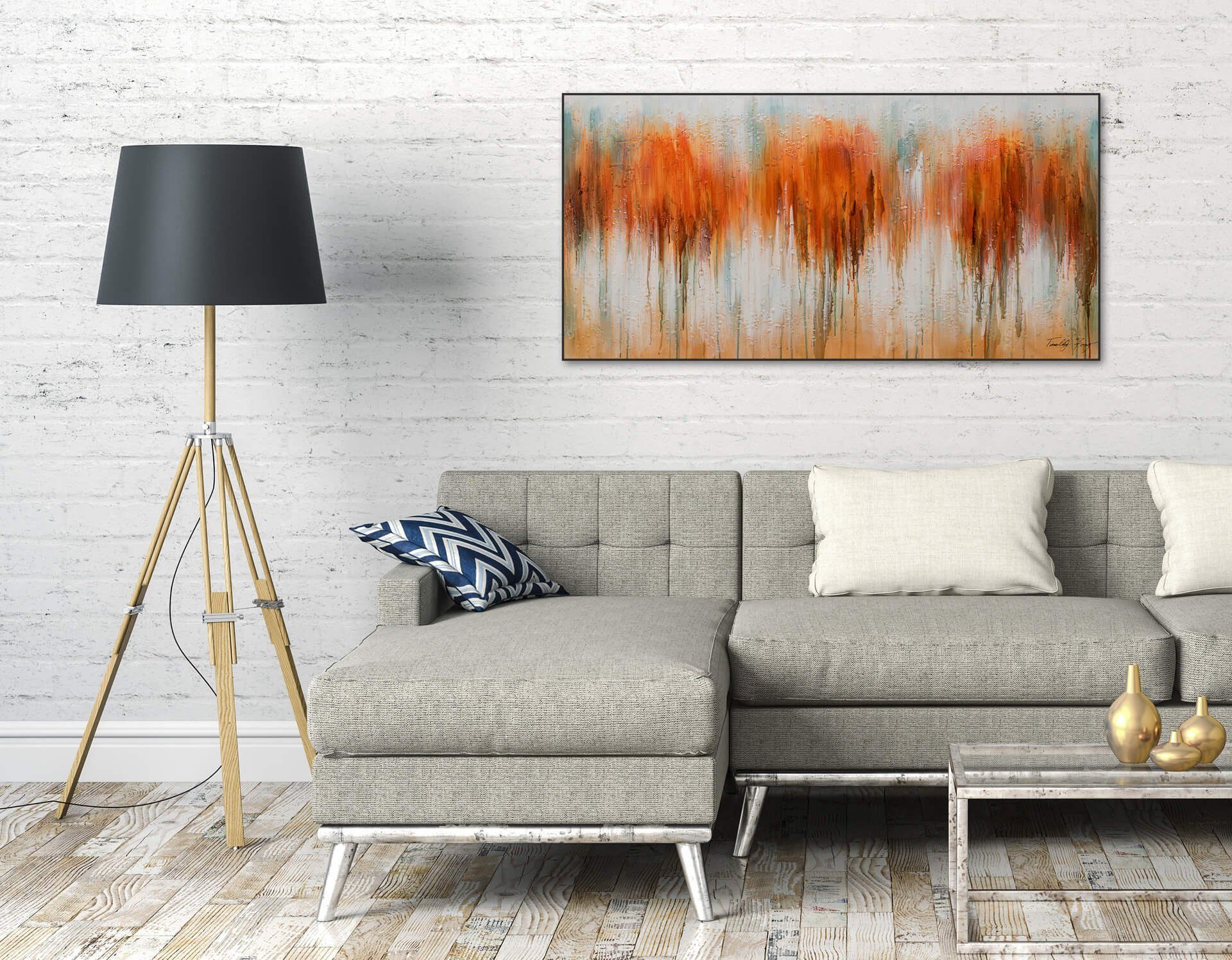KUNSTLOFT Gemälde Herbst 120x60 Wohnzimmer Wandbild 100% HANDGEMALT Leinwandbild Orange cm, in