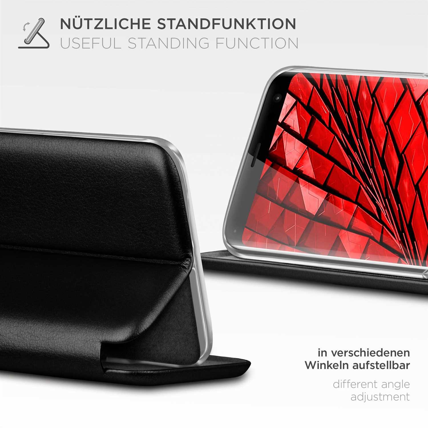 ONEFLOW Handyhülle für Sony Xperia XZ3 Premium Hülle Business Cover Schwarz 6 Zoll, 360 Grad Schutzhülle Flip Case Etui Klapphülle Dünn Leder Handy Tasche