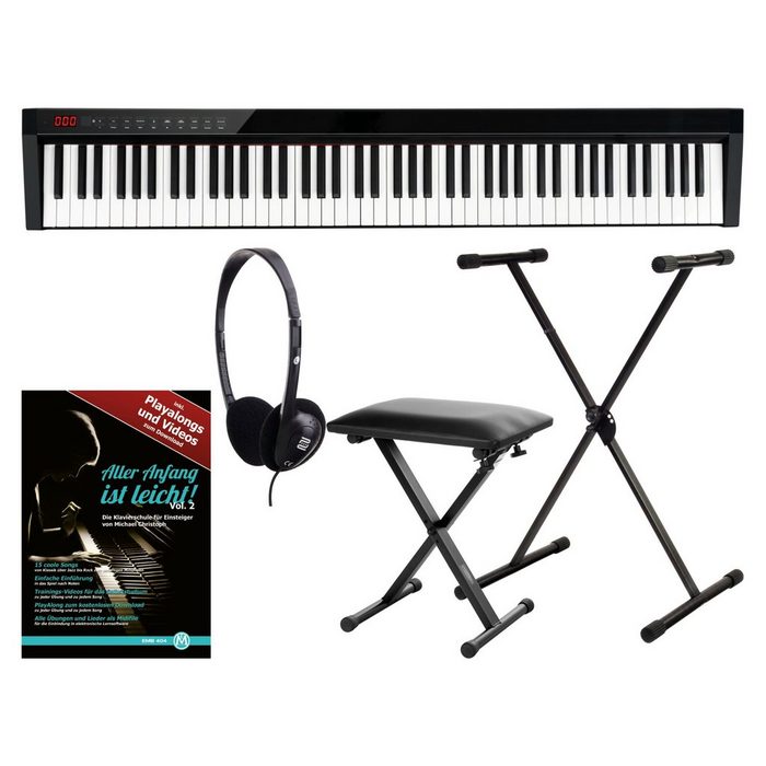 FunKey Home Keyboard SP-588 Easy-Piano - 88 Tasten-Keyboard Anschlagdynamik (Spar-Set 5 tlg. inkl. Tasche Sustain-Pedal Ständer Headset & Hocker) USB-MIDI Bluetooth-MIDI und Bluetooth-Audio