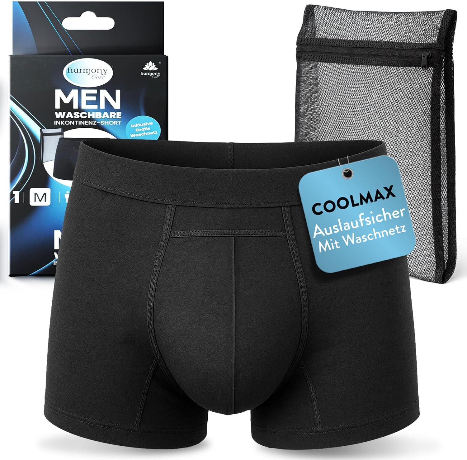 Harmony Care Inkontinenzboxer Premium waschbare Inkontinenz Pants Männer inkl. Waschnetz (1-er oder 3-er Set, 1-St., Inkontinenz Schutzhose, Inkontinenz Boxershorts Herren) mit eingenähter Inkontinenzeinlage