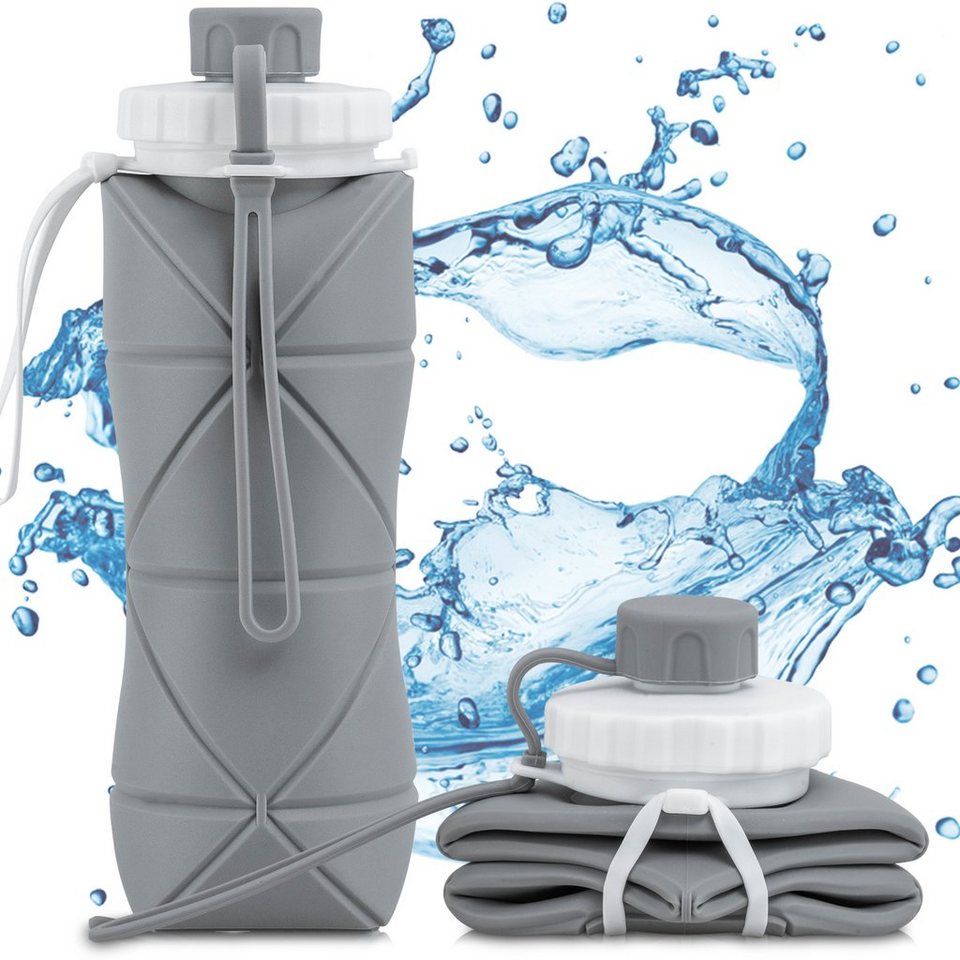 Perfekto24 Trinkflasche Faltbare Trinkflasche in Grau - Wasserflasche aus  Silikon (600ml)