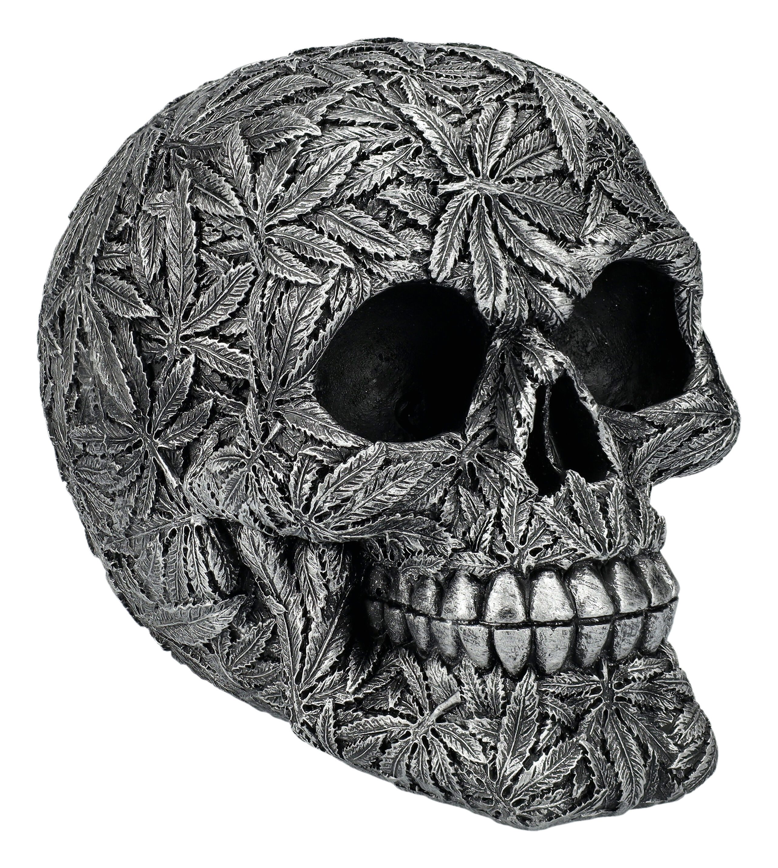 Figuren Shop GmbH Dekofigur Totenkopf Figur - Cannabis Design - High Life - Totenschädel Deko