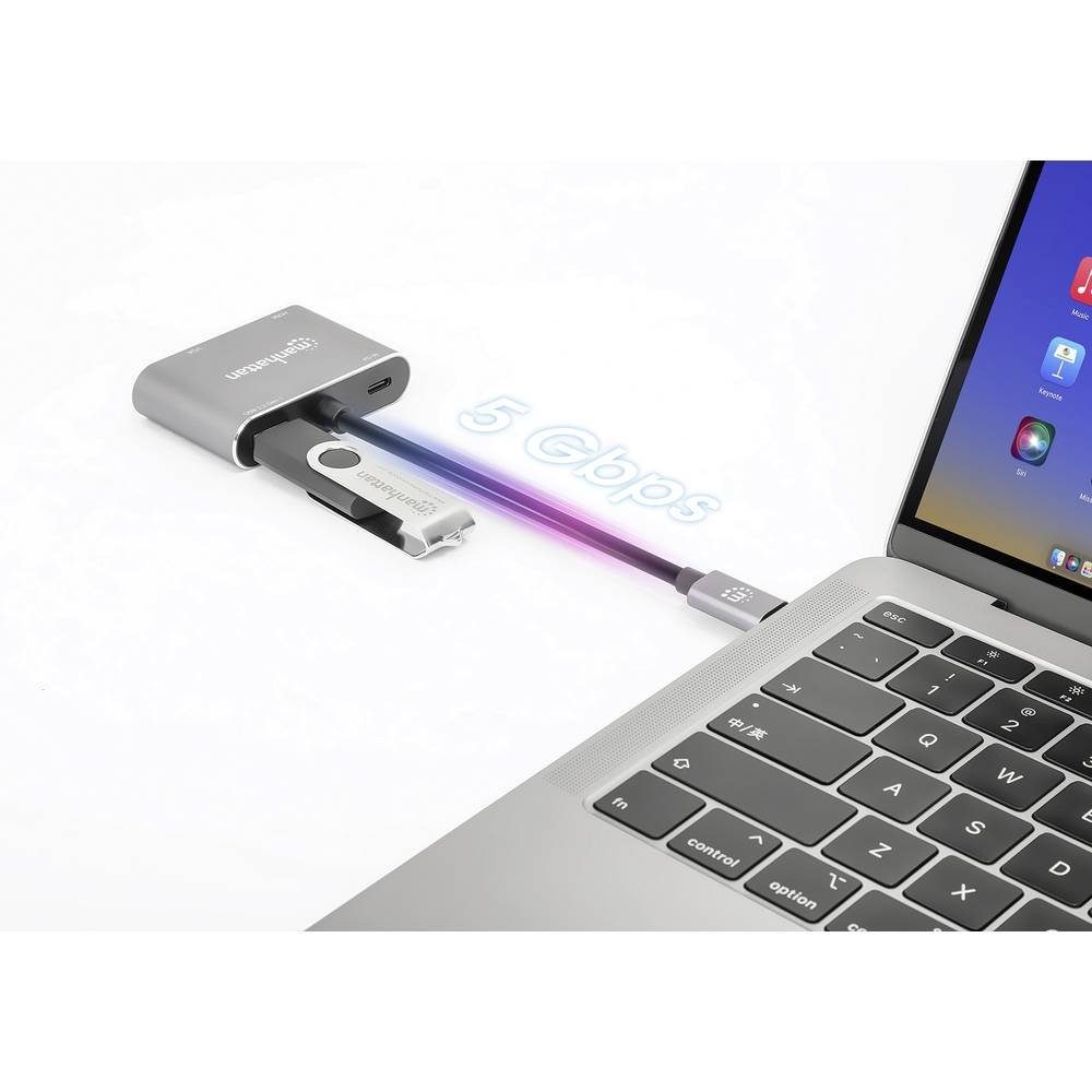 MANHATTAN Laptop-Dockingstation USB-C® auf HDMI & VGA 4-in-1 Docking 130691, USB-C® Power Delivery