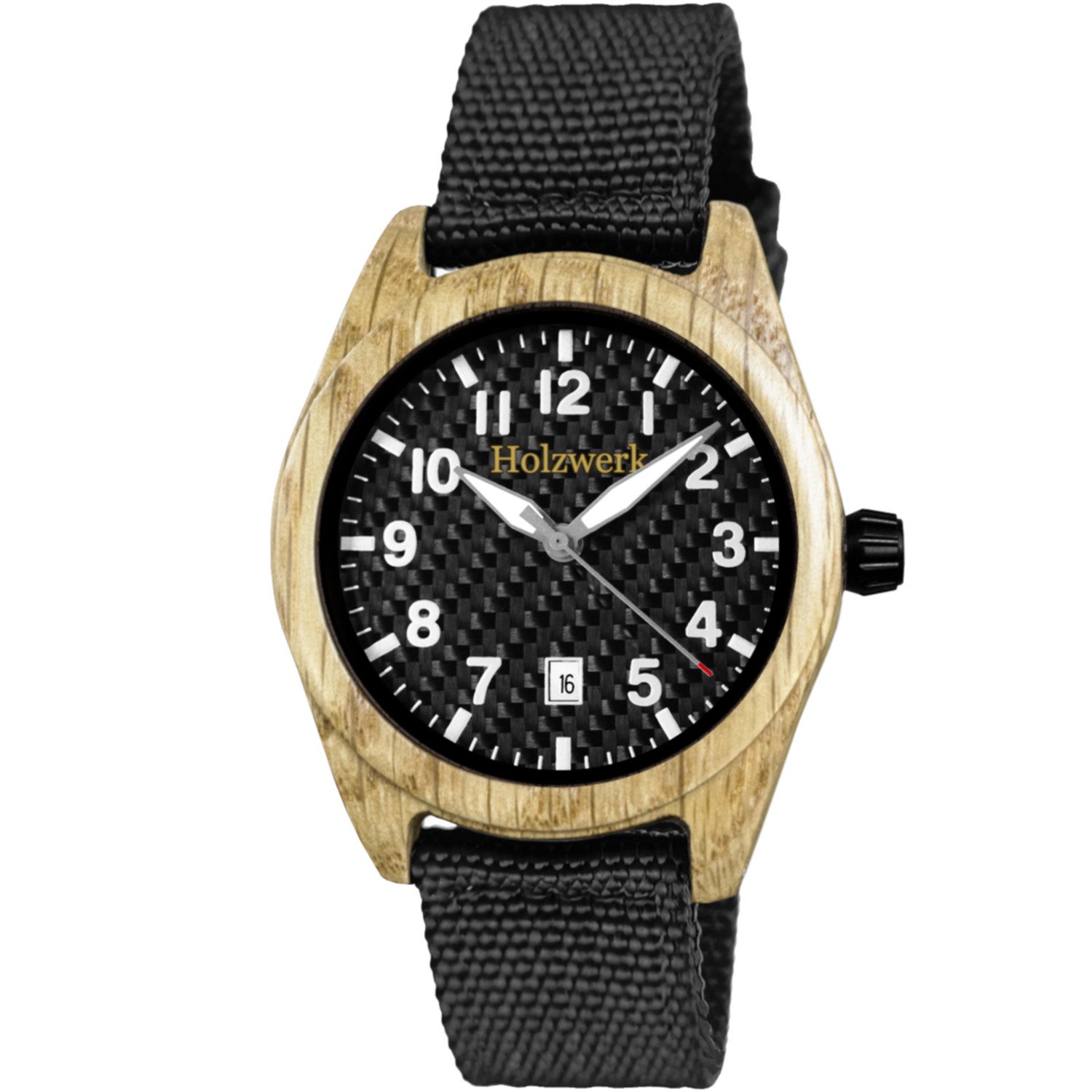 Holzwerk Quarzuhr Damen und Herren Nylon, Textil & Holz Armband Uhr, ideal auch als Geschenk, Gehäuse 44 MM Ø