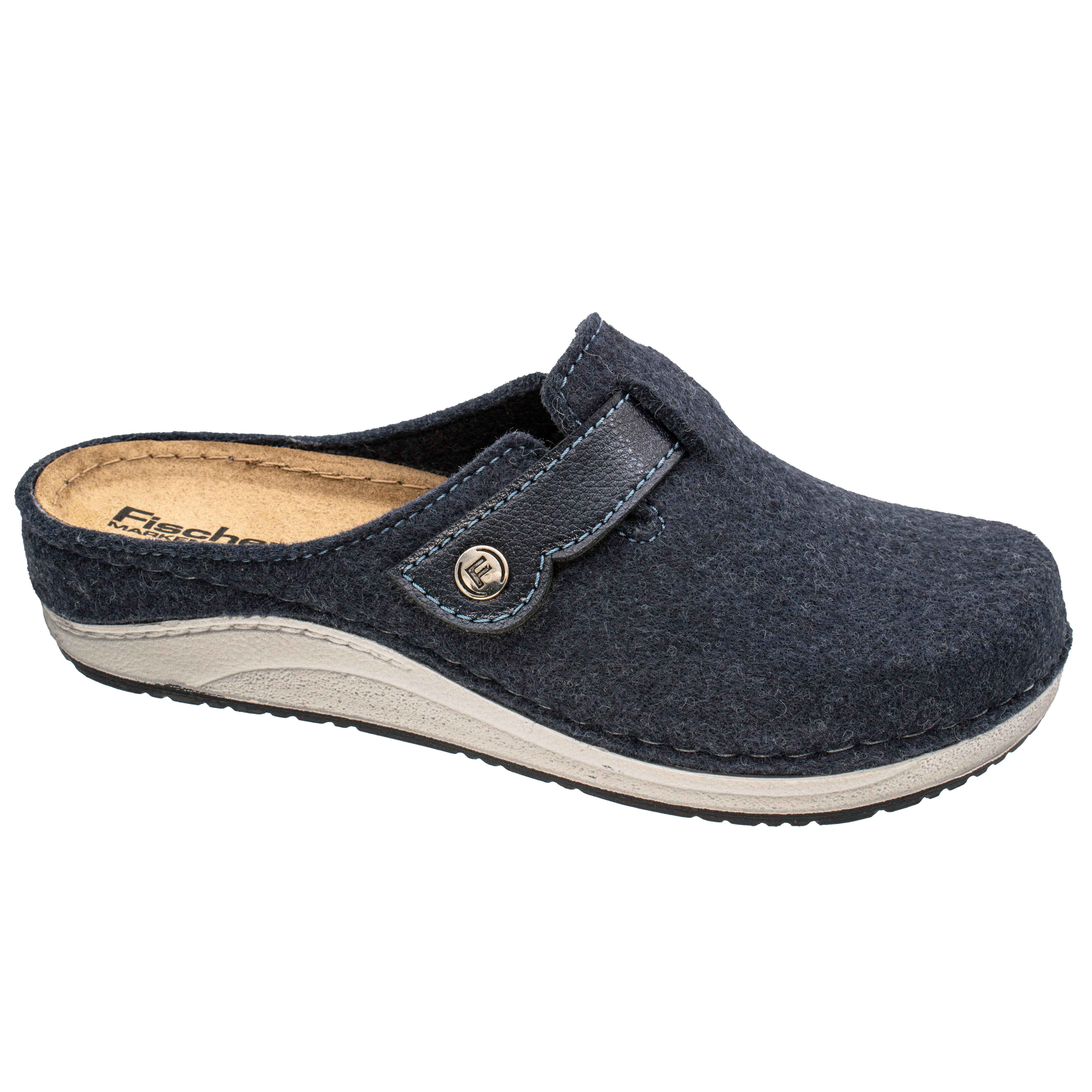 Fischer-Markenschuh Jessica Pantoffel aus recycletm PET Filz, Weite G, mit leicht gepolstertem Lederfußbett