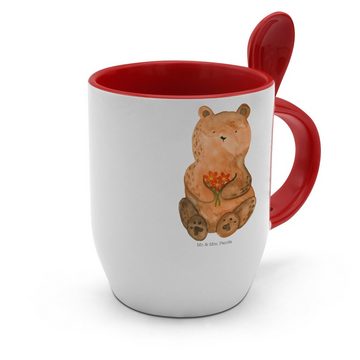 Mr. & Mrs. Panda Tasse Bär Dankbar - Weiß - Geschenk, Kaffeebecher, Tasse mit Spruch, Tasse, Keramik, Keramik-Löffel inklusive
