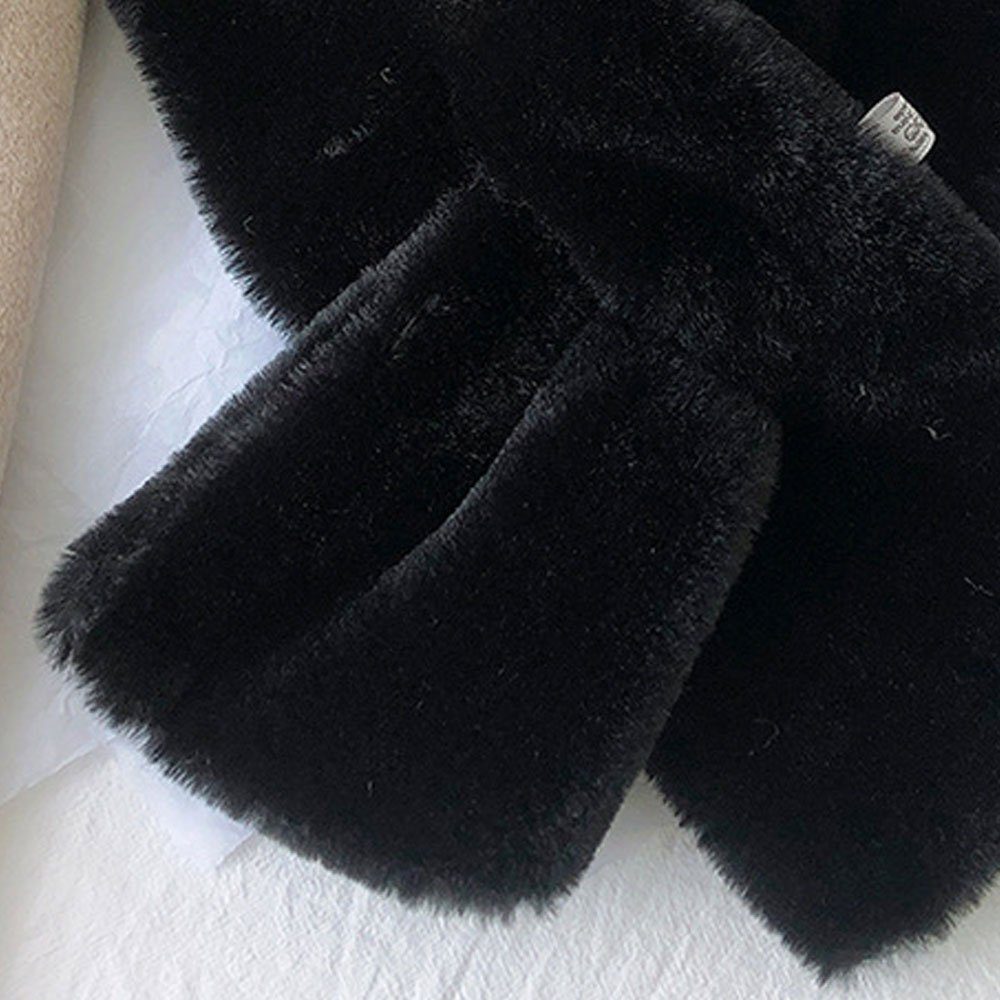 LAKKEC Plüsch Schal mit Warm Gemütlich Schwarz Perlen Warmer Pelz Damen Faux Winter Elegant Schal, Kaninchen Modeschal