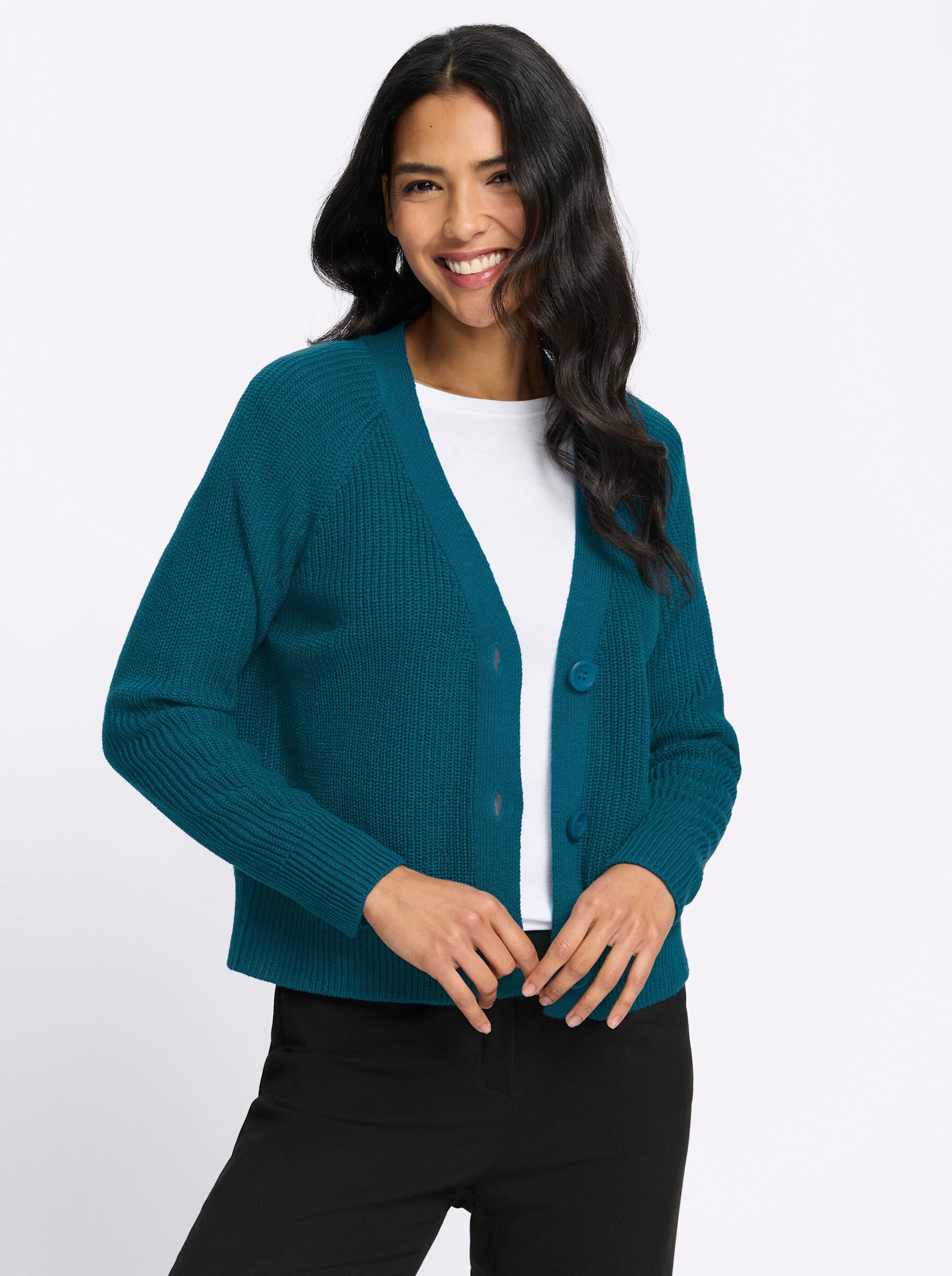 Sieh an! Strickjacke Strickjacke Langarm Rippoptik günstig online kaufen