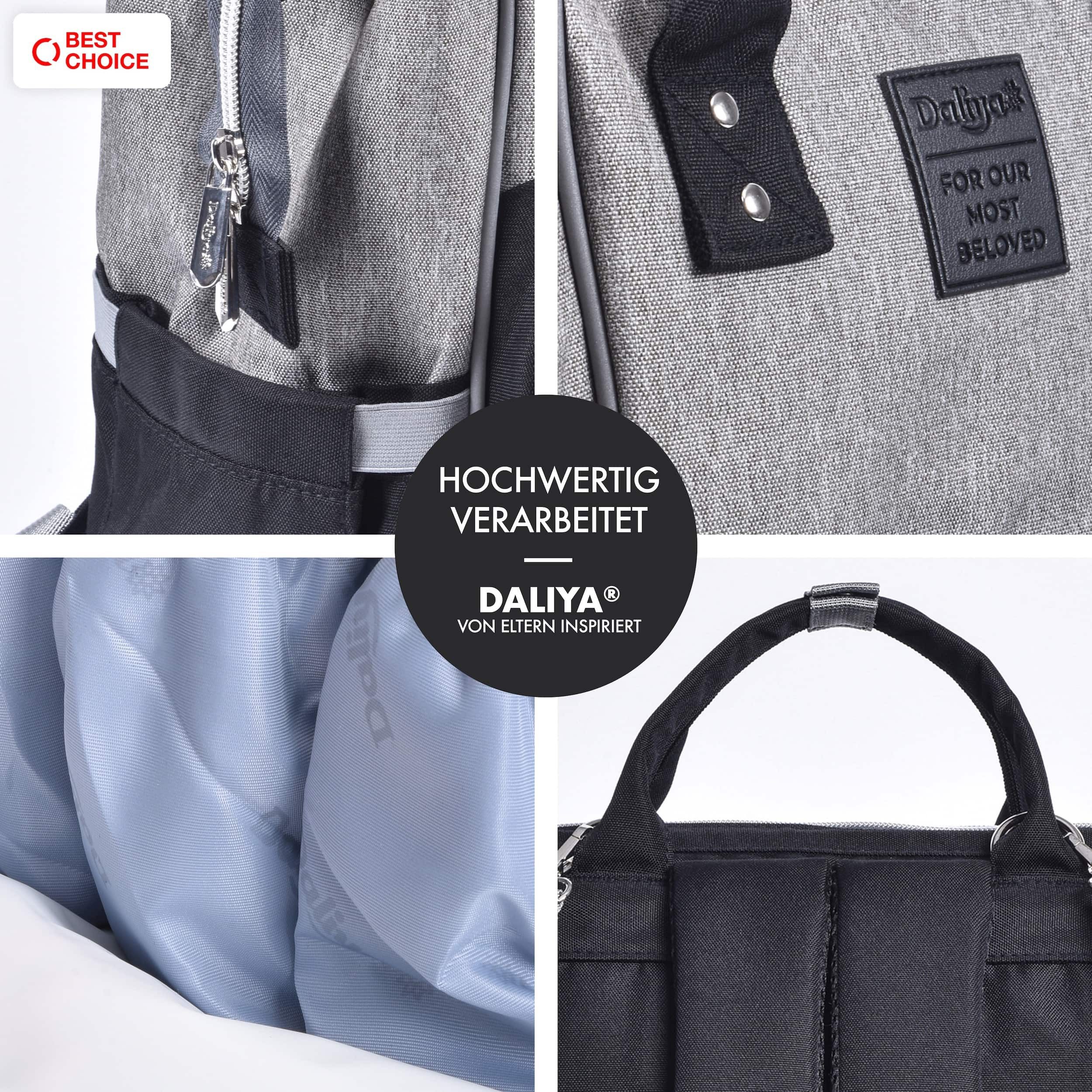 Daliya® Wickeltasche PAKMI Wickelrucksack, Kinderwagentaschen, Mamabag (Set, 5-tlg., Befestigungsriemen), Thermofächer, Schnuller Aufbewahrung, Wickelunterlage, hochwertig