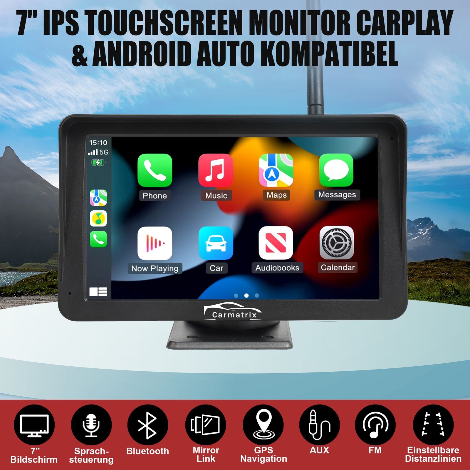 CARMATRIX SC43U HD Solar Rückfahrsystem CarPlay, Android mit PDC Einparkhilfe Rückfahrkamera (HD Solar Funk Rückfahrsystem Nummernschild mit CarPlay Android Aut – Bild 4 von 5