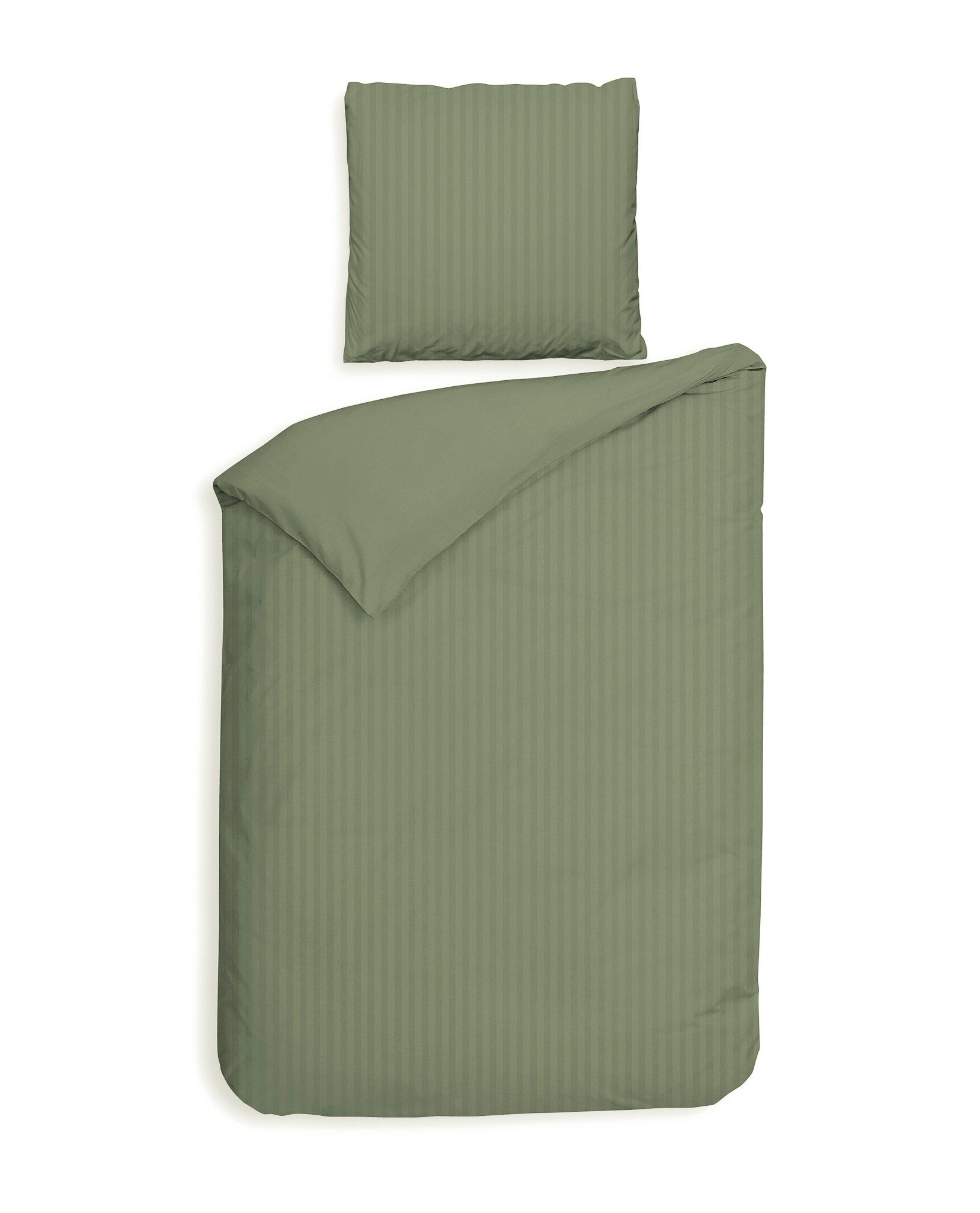Heckett and Lane Bettwäsche Banda Bettwäsche 135 Laurel Green 135x200 Laurel-Green Gestreift, Mako Satin, 2 teilig, Bettwäsche 135x200 Baumwollbettwäsche Mako Satin Gestreift