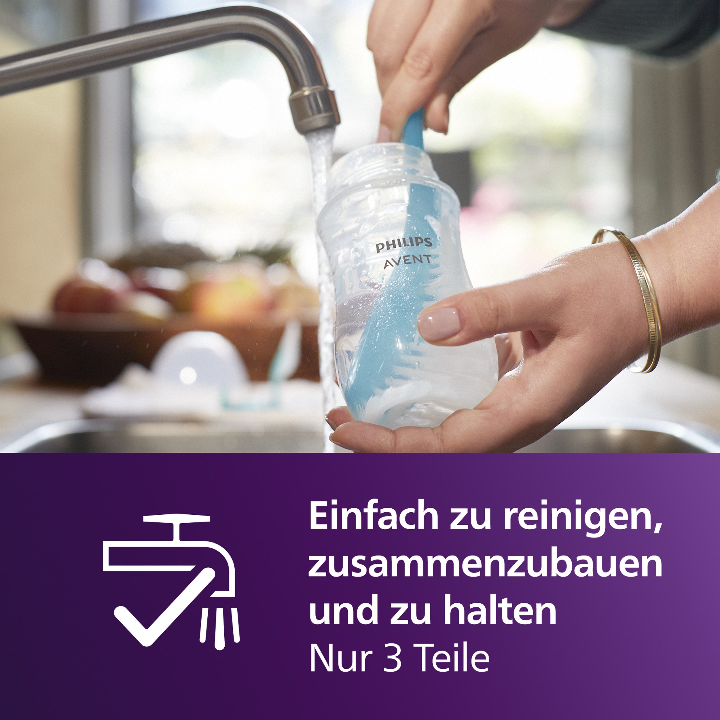 Philips AVENT Babyflasche Natural Response SCY903/03, 3 Stück, 260ml, ab dem 3. Monat