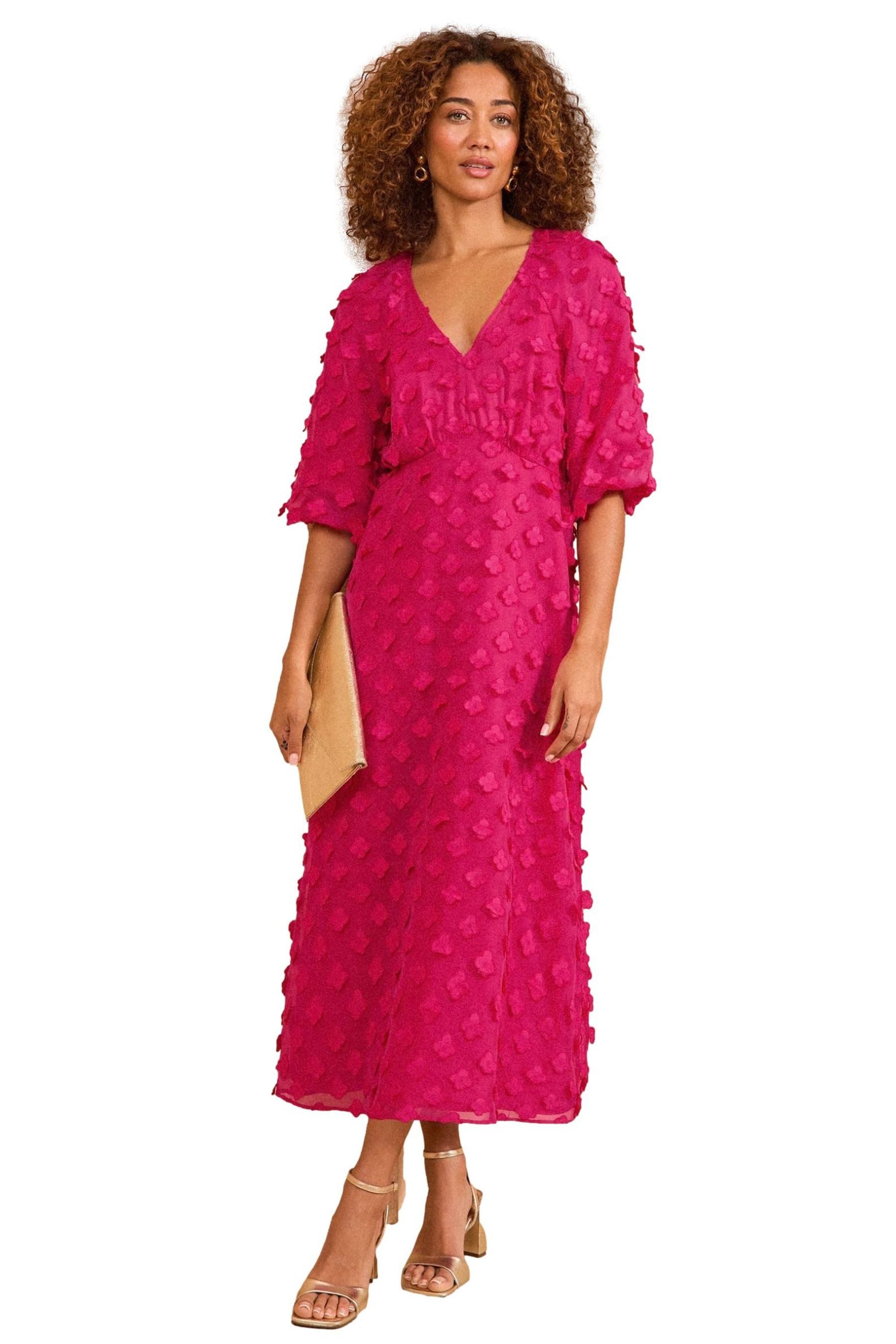 Love & Roses Midikleid Love & Roses Midikleid mit 3D-Blumen, Regular (1-tlg)