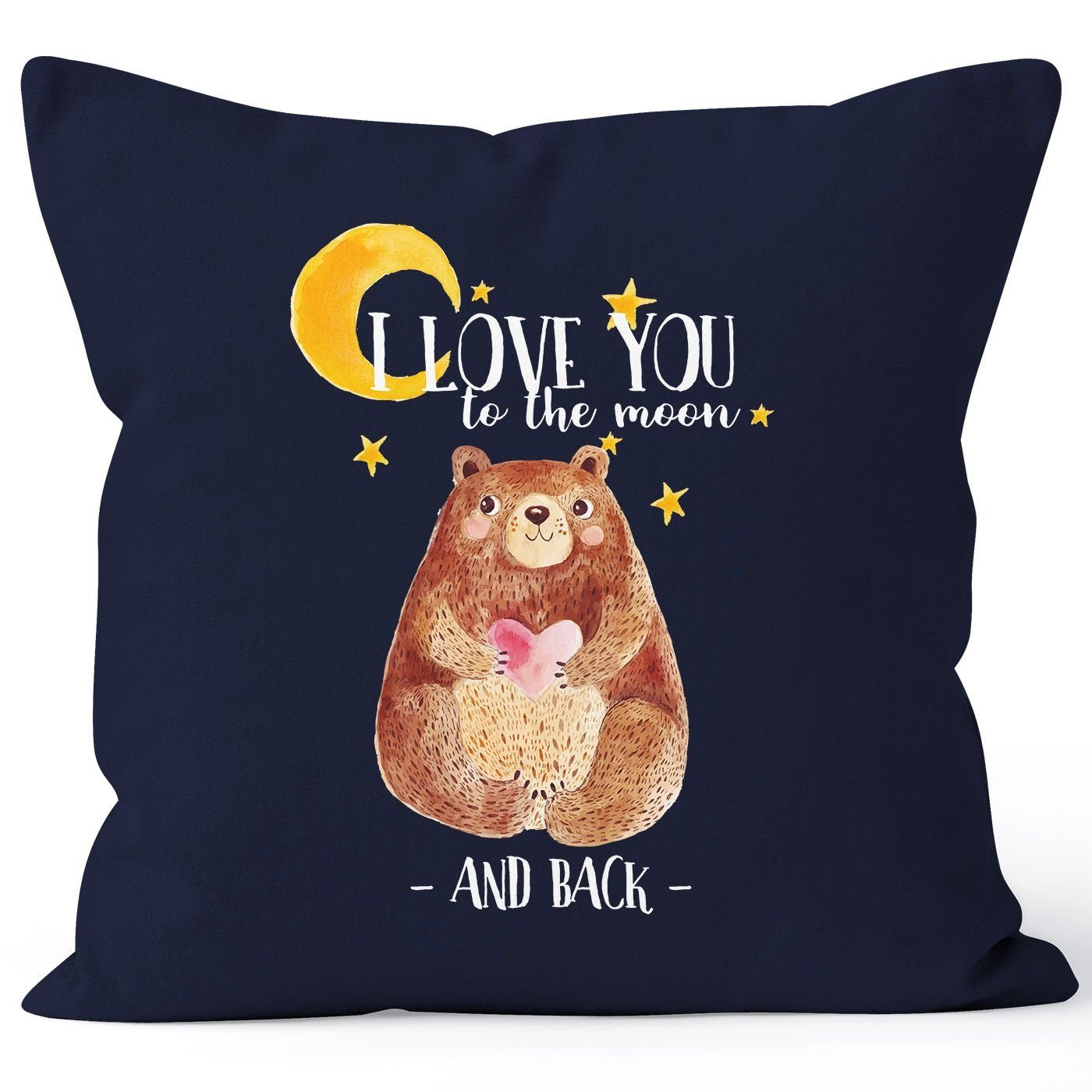 MoonWorks Dekokissen Kissenbezug Bär mit Herz Watercolor I love you to the moon and back Geschenk-Kissen Liebe 40x40 Baumwolle MoonWorks® navy