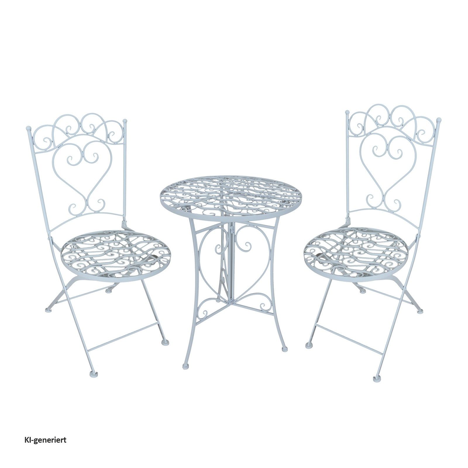 HTI-Living Sitzgruppe Gartentisch mit 2 Stühlen Curly Creme, (Set, 3-tlg., 1x Tisch und 2x Stühle), Sitzgruppe Metall Garten Nostalgisch