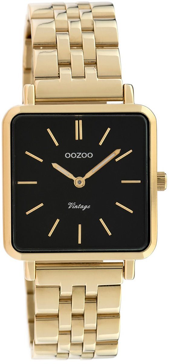 OOZOO Quarzuhr Oozoo Damen Armbanduhr gold, (Analoguhr), Damenuhr eckig,  klein (ca. 29mm) Edelstahlarmband, Fashion-Style