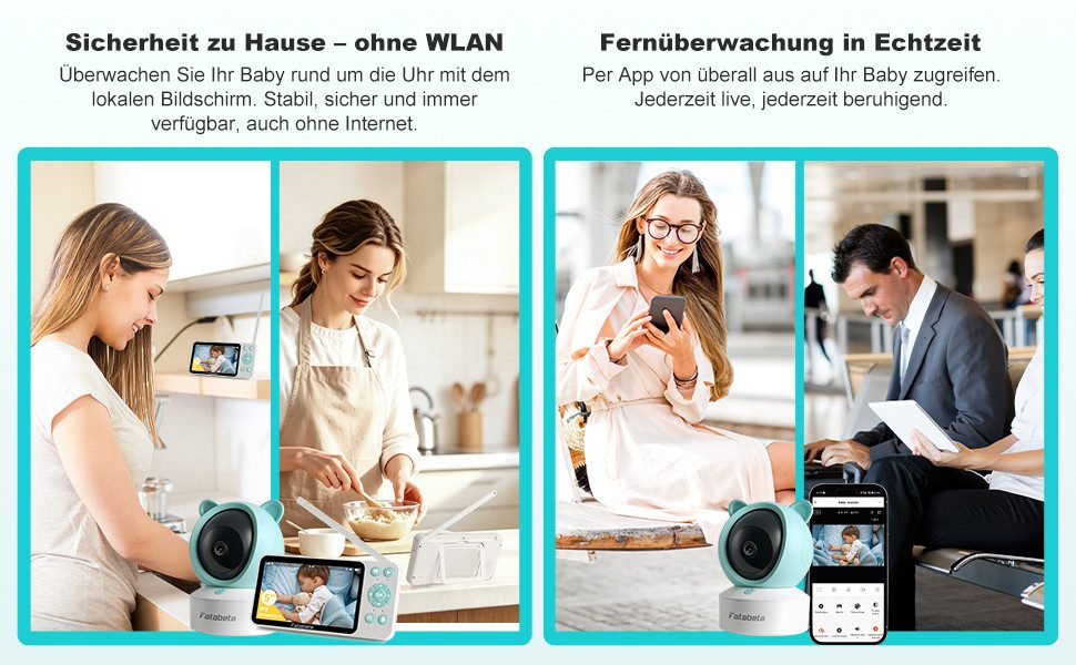 FATABETA Babyphone Babyphone mit Kamera, 5 inch WLAN Video Babyfon, 1080P Video-Babyphone, Duale Steuerung per App & Monitor, Weinen/Bewegungs/Geräuscherkennung
