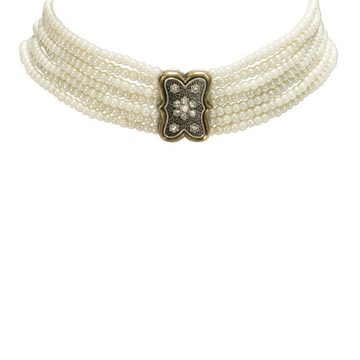 Alpenflüstern Collier Trachten-Perlen-Kropfkette Minna (creme-weiß), - elegante Trachtenkette mit Mittelteil bicolor-farben - nostalgischer Damen-Trachtenschmuck Dirndlkette
