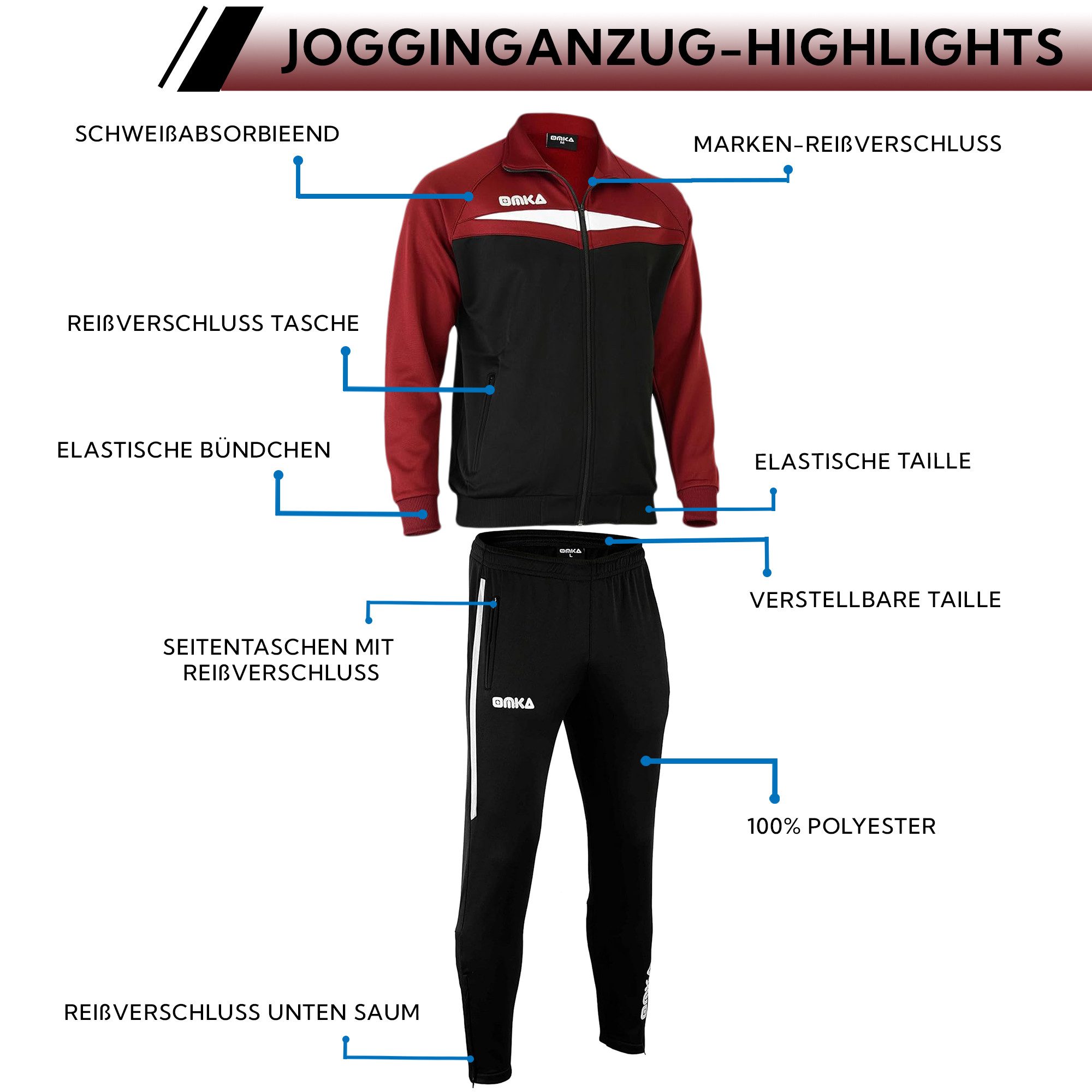 OMKA Trainingsanzug OK200K, OMKA Trainingsanzug Sportanzug Jogginganzug Freizeitanzug