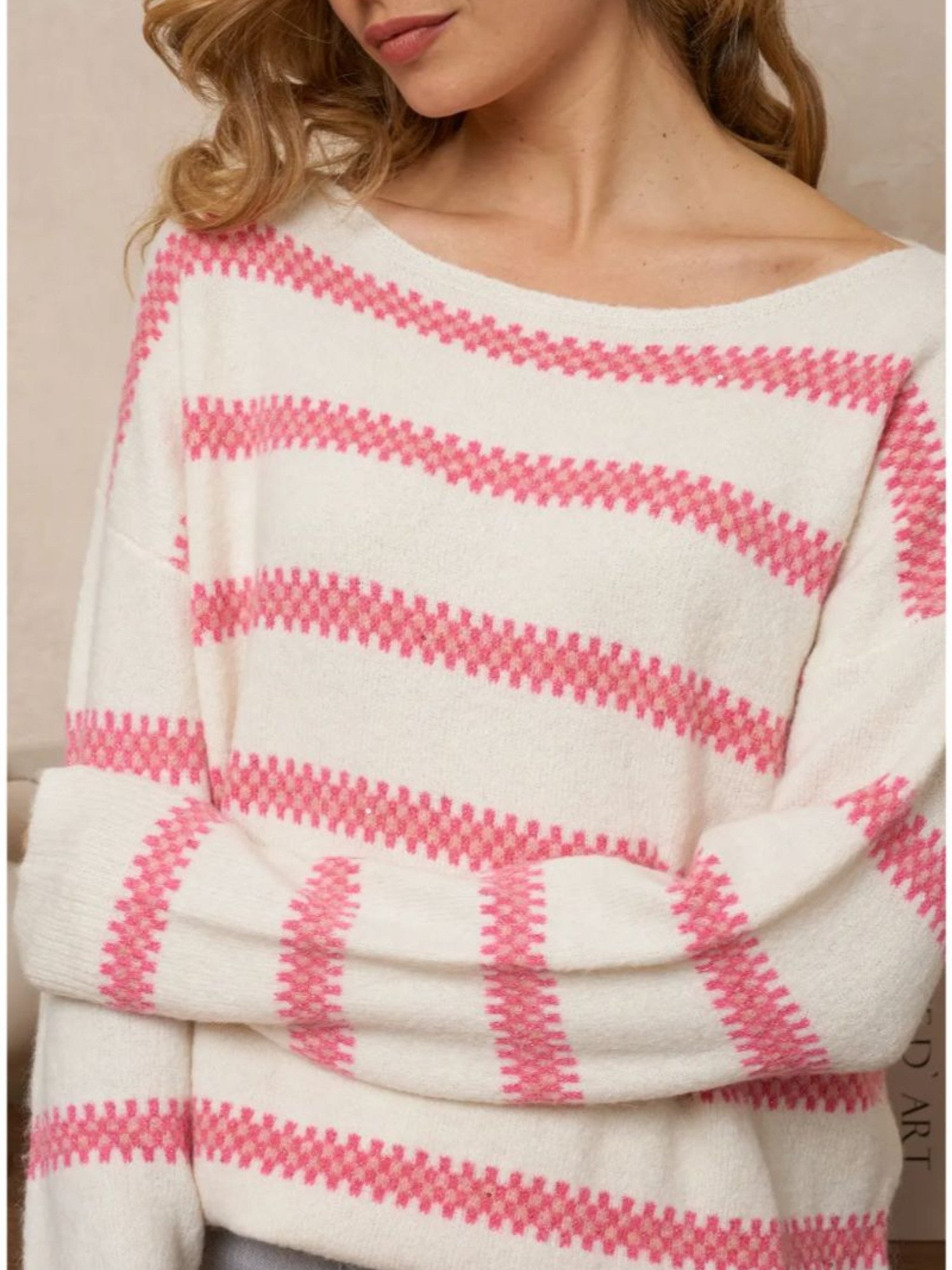 ANNIS Fashion & Accessoires Strickpullover "JULIANA" (1-tlg) Streifen mit leichtem Glitzereffekt, U-Boot Ausschnitt, 36-40