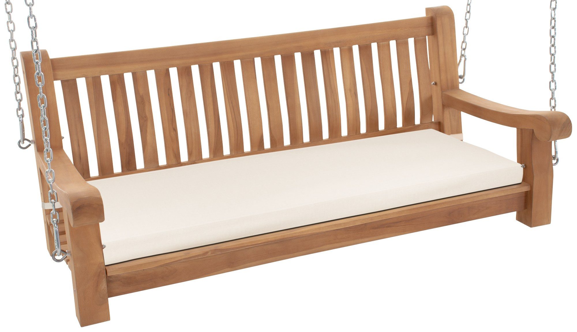 furnicato Hängebank Schaukelbank Joyce Naturholz 150 cm Creme (1-St), Witterungsbeständige Sitzbank mit waschbarem Kissen für den Garten
