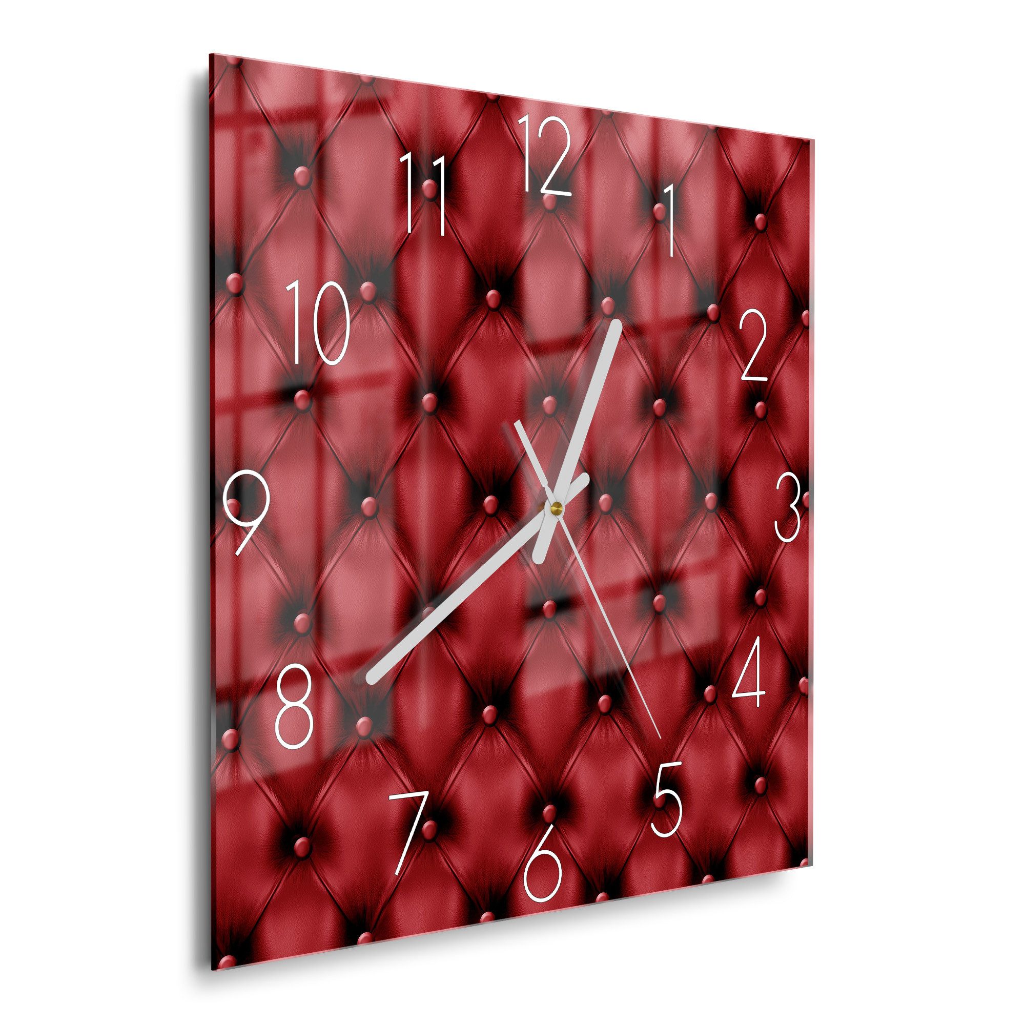 DEQORI Wanduhr 'Rote Eleganz' (Glas Glasuhr modern Wand Uhr Design Küchenuhr)
