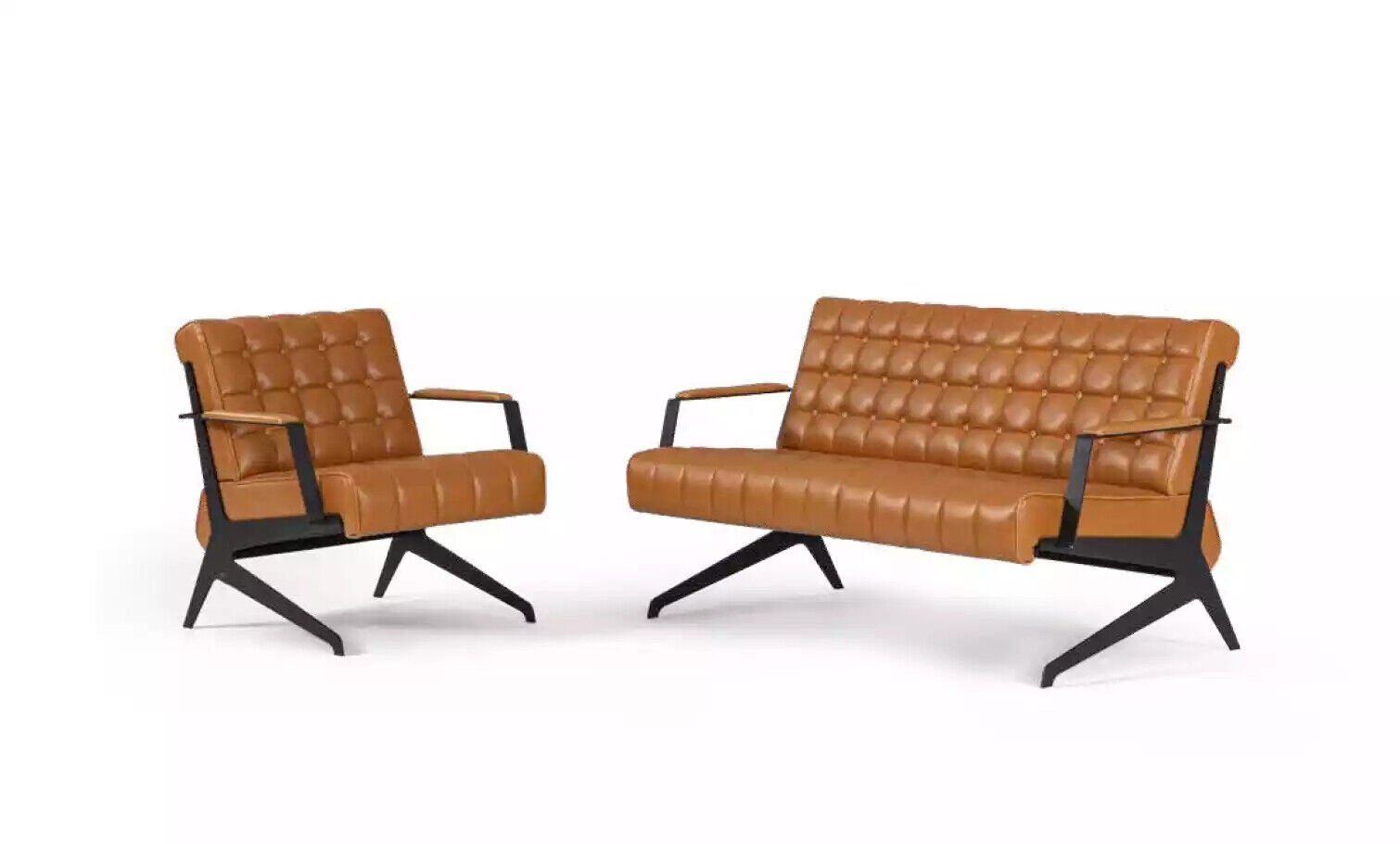 JVmoebel Sofa Hellbraune Arbeitszimmer Sitzgarnitur Zweisitzer Sessel, Made In Europe
