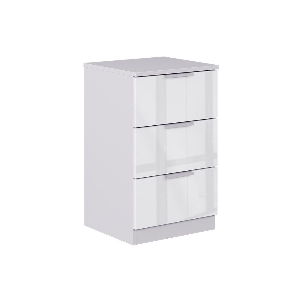 Nachtschrank Fino, Weiß Hochglanz, 37.6 x 61.8 cm mit 3 Schubladen