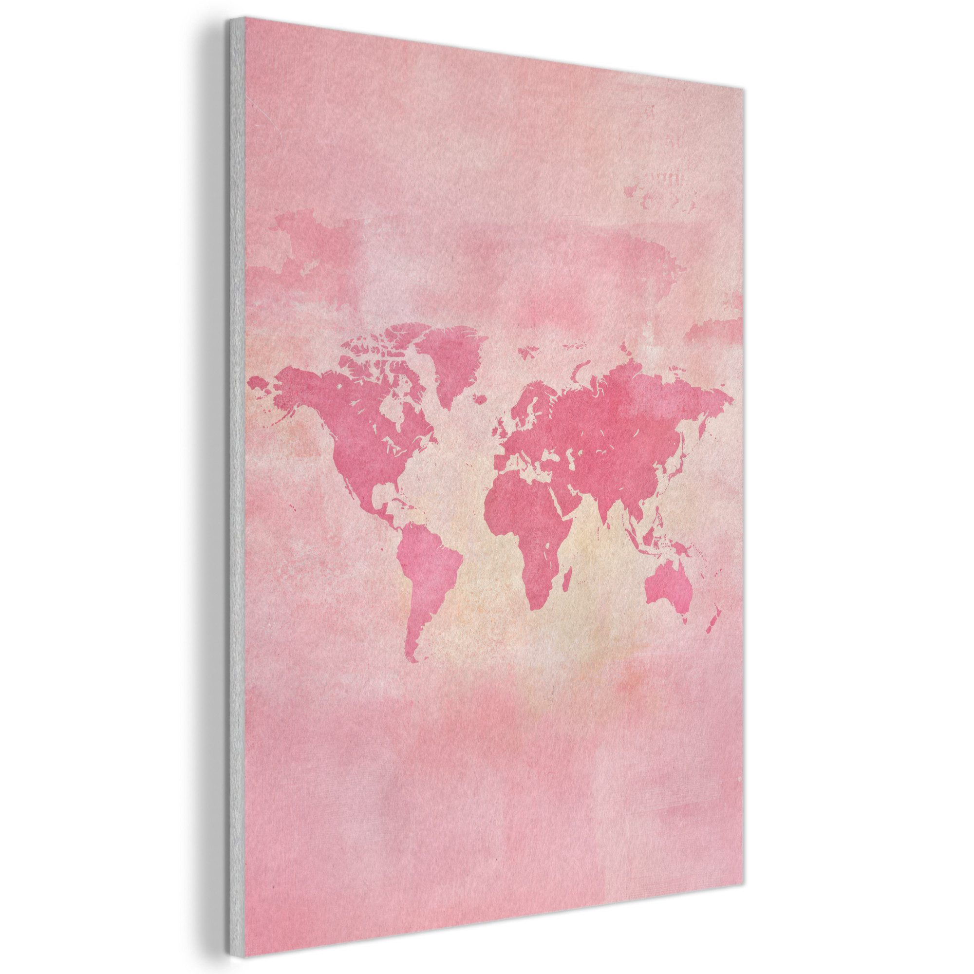 MuchoWow Gemälde Weltkarte - Rosa - Unscharf, Fotodruck (1 St), Akustikpaneele, Wandpaneele, Schalldämmung, Akustikbilder 30x40 cm