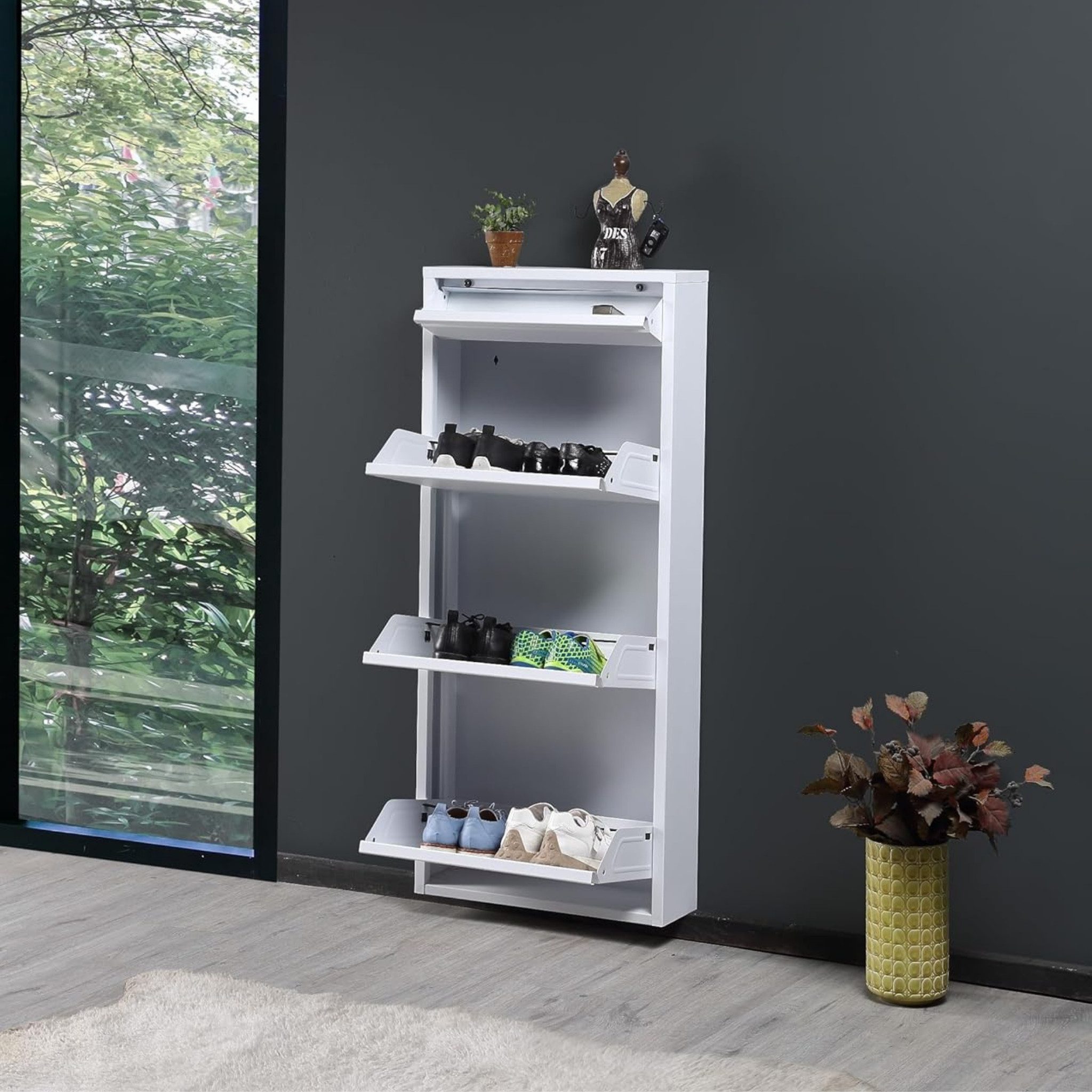 gowoll Schuhschrank Schmal Schuhregal Metall Schuhkipper mit Magnet Klappen günstig online kaufen