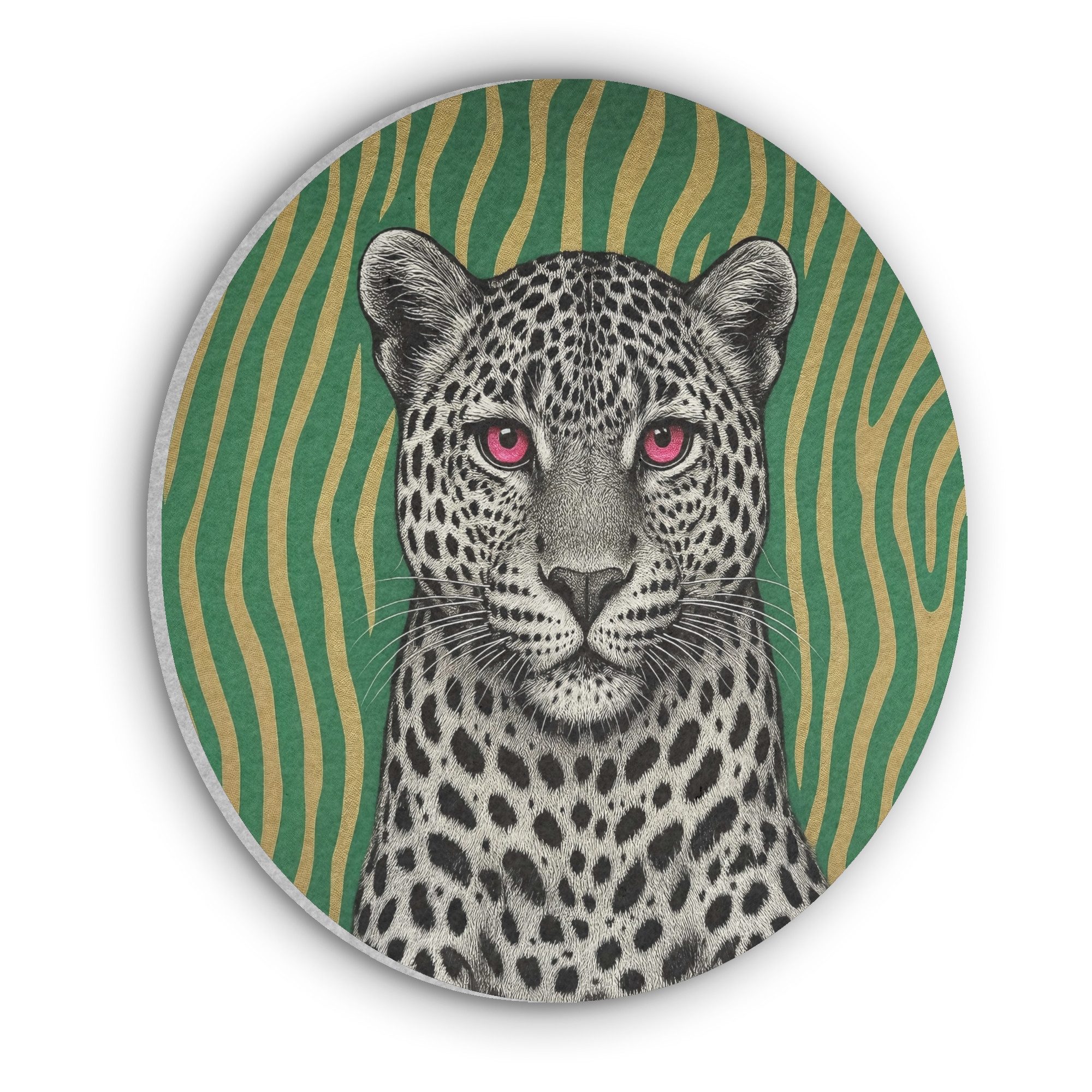 MuchoWow Gemälde Panther - Zebramuster - Grün, Fotodruck (1 St), Akustikpaneele rund, Schalldämmung, Akustikbilder 30x30 cm
