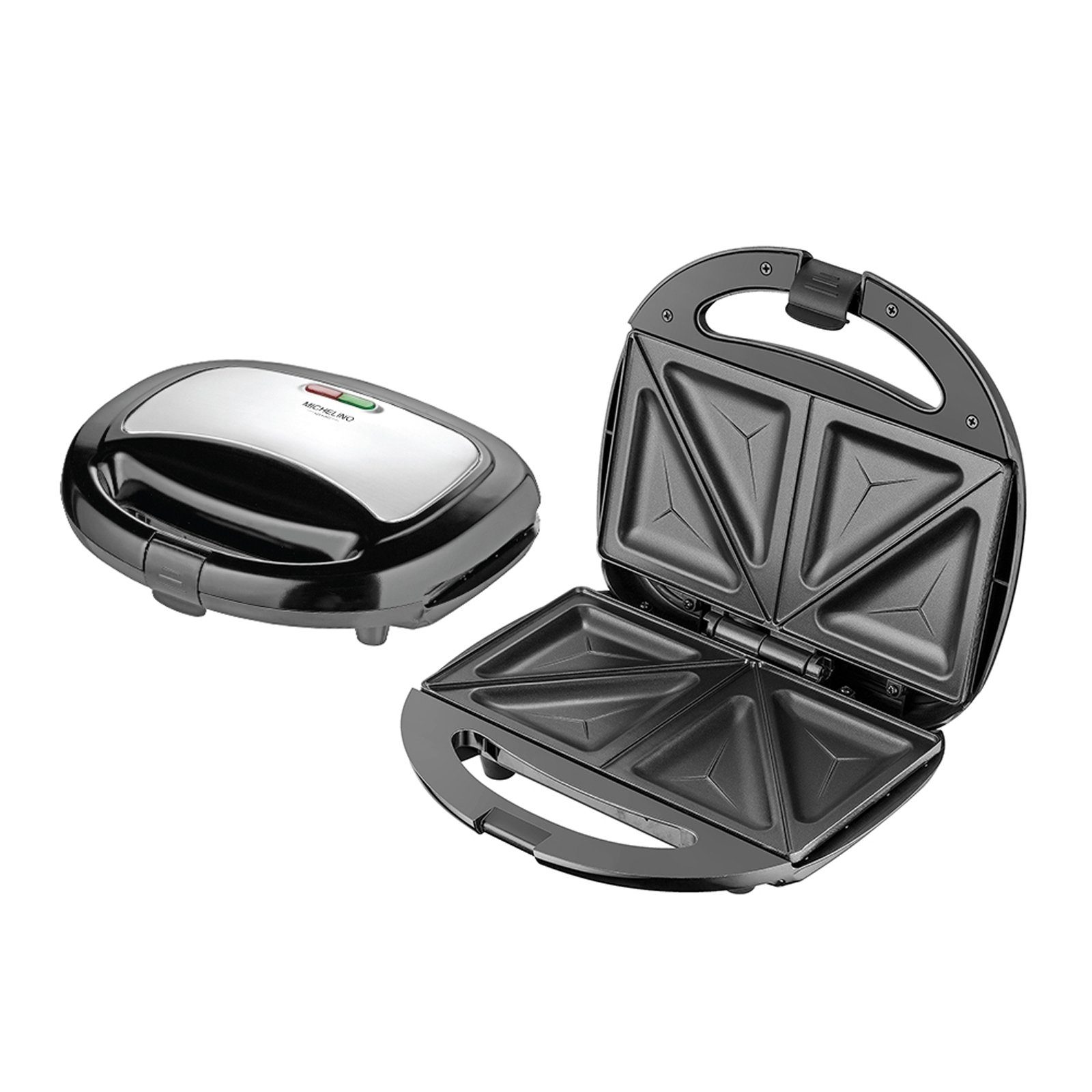 Michelino Sandwichmaker Sandwichmaker für 2 Sandwiches 750 W, 750 W, Sandwichtoaster Schwarz Silber