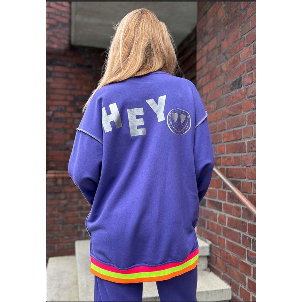 Miss Goodlife Sweatshirt Miss Goodlife, Hey You V-Neck, MG13549, Dark Lilac/metallic