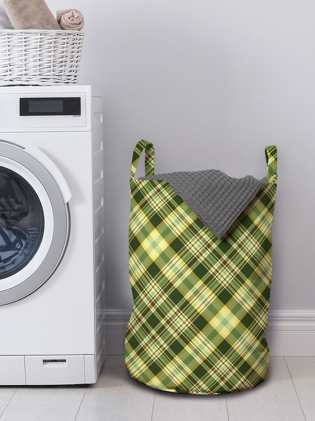 Brown Kordelzugverschluss für Abakuhaus Wäschesäckchen mit und Griffen Wäschekorb Waschsalons, Diagonal Tartan Grün