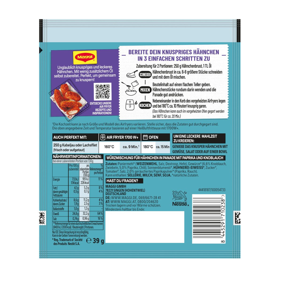 MAGGI Gewürz, Maggi Fix Airfryer Knusper Hähnchen Paprika Knoblauch Würzmischung 39g