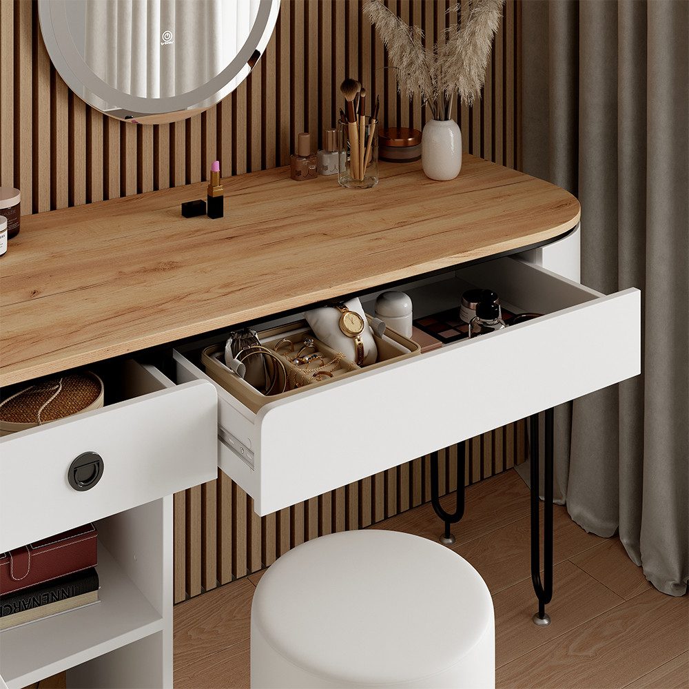 Vicco Schminktisch Mia, Weiß/Naturholz, 120 cm günstig online kaufen