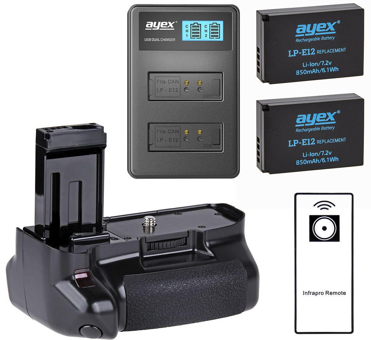ayex Batteriegriff Batteriegriff Canon EOS 100D IR-Fernauslöse 2x LP ...