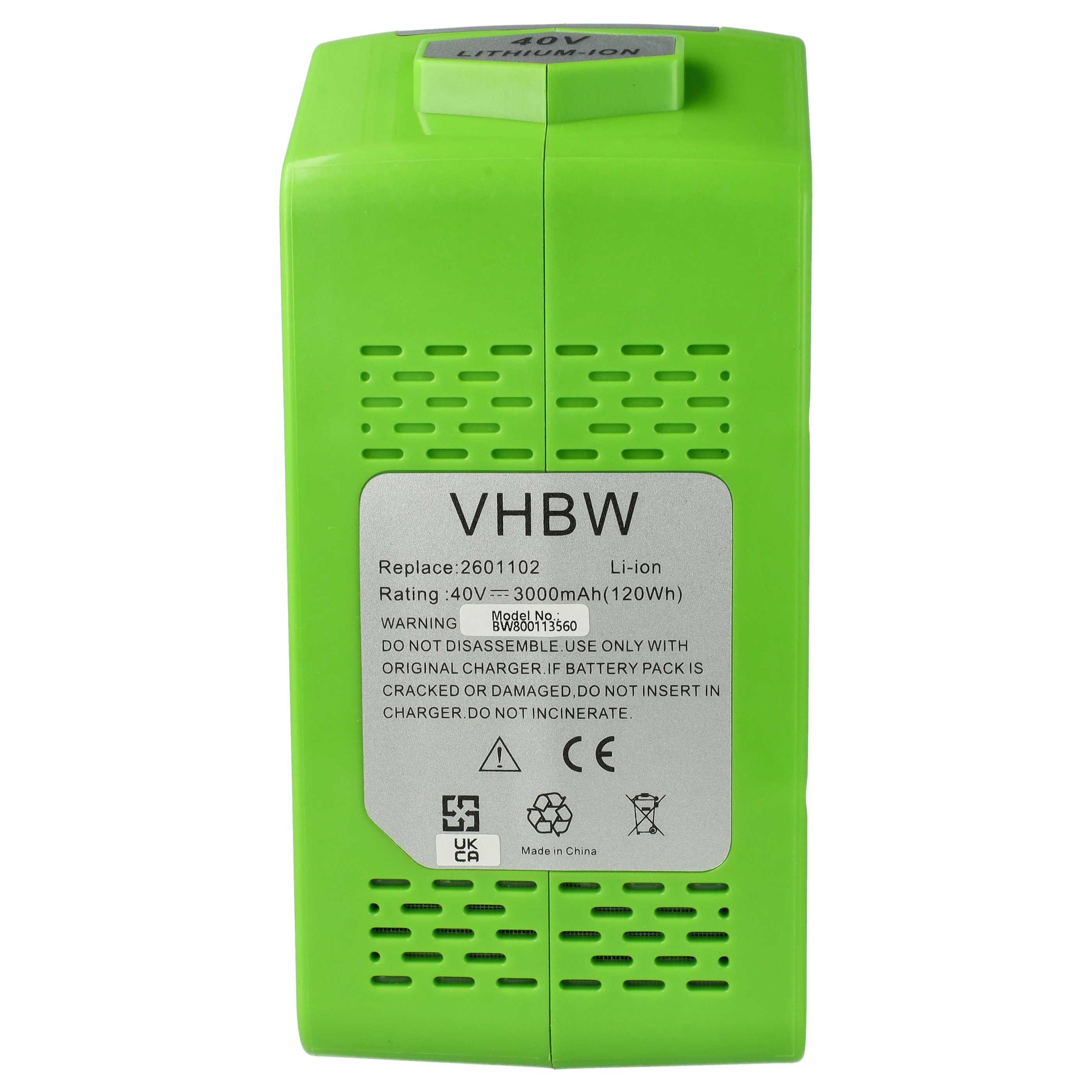 vhbw Akku Ersatz für Greenworks 29717, 29727, G-MAX 4 AH Li-Ion für Akku Akku Li-Ion 3000 mAh (40 V, 1 St), Leistungsfähiger Austausch-Akku für Werkzeug Powertools wie