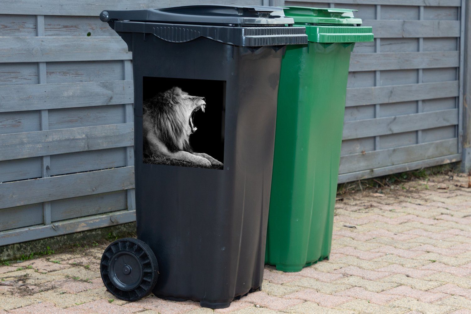 - Container, Mülleimer-aufkleber, Wandsticker St), - - Mülltonne, Abfalbehälter Löwe Tier Weiß (1 Sticker, MuchoWow Schwarz