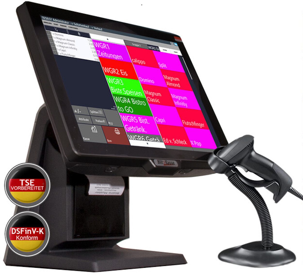 BlitzKasse Kassensystem 15" All-in-ONE Handel Kassensystem für Kiosk, Imbiss, Studio, Laden