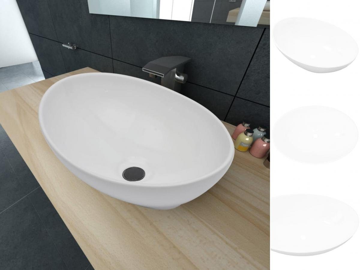 vidaXL Waschtisch Luxus Keramik Waschbecken Oval Weiß 40 x 33 cm
