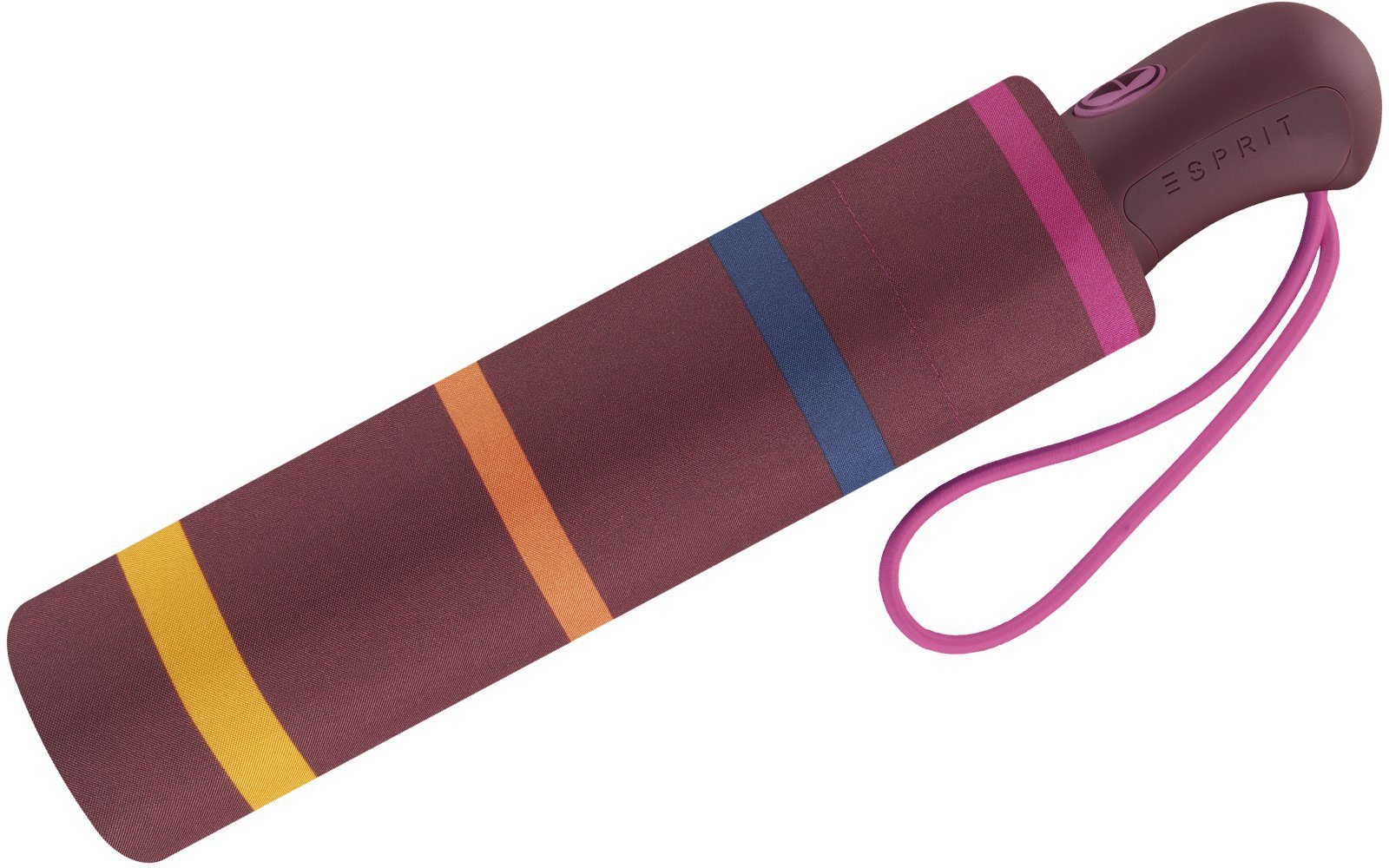 Esprit Taschenregenschirm schöner Schirm für Damen mit Auf-Zu Automatik, stabil, leicht, mit Streifen in warmen Farbtönen