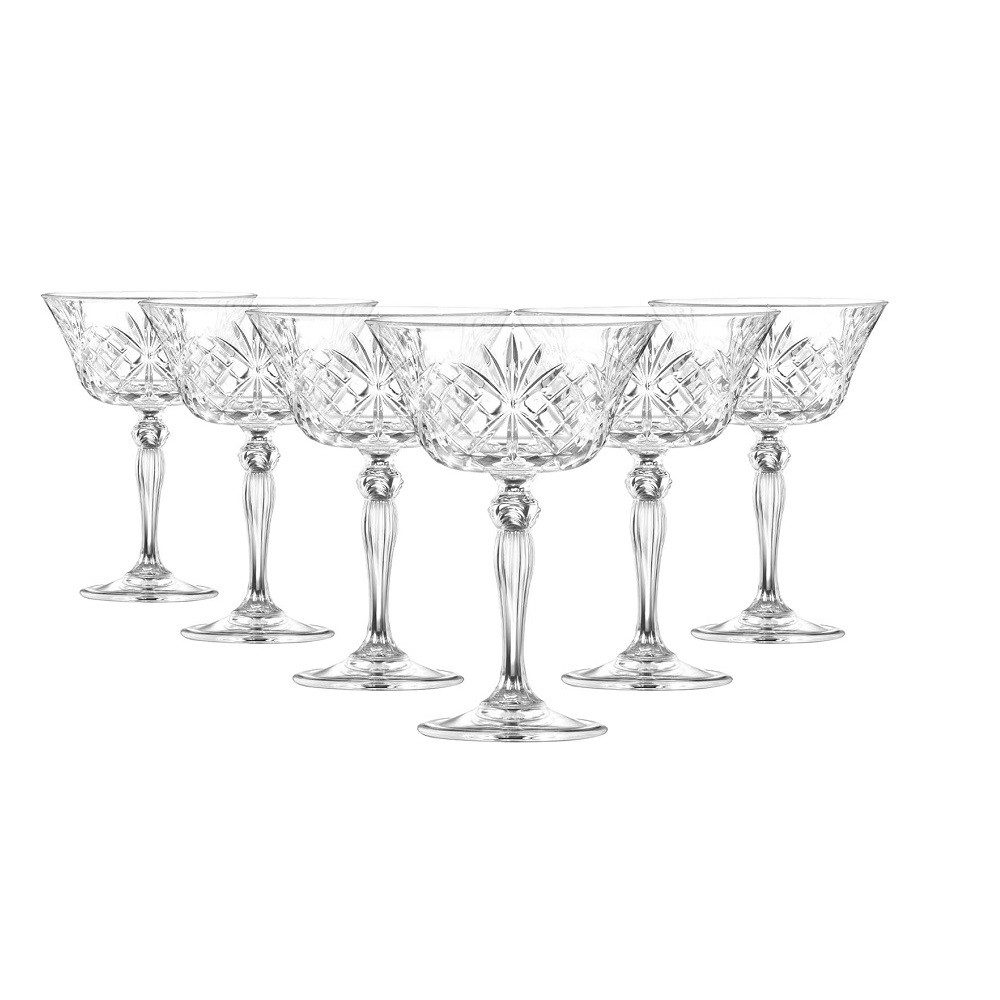 RCR Sektglas RCR Melodia Champagnerschale 260 ml 6er Set, Kristallglas