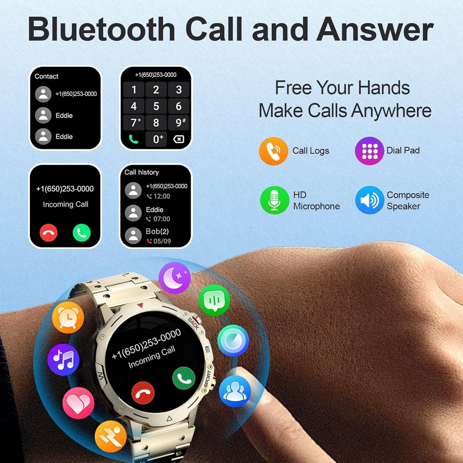 Zevelora Herren's 100 Sportmodi, 24/7 Herzfrequenz fitness tracker Smartwatch (Android/iOS), mit Telefonfunktion, Nachrichtenfunktion Fitnessuhr für Android & iOS