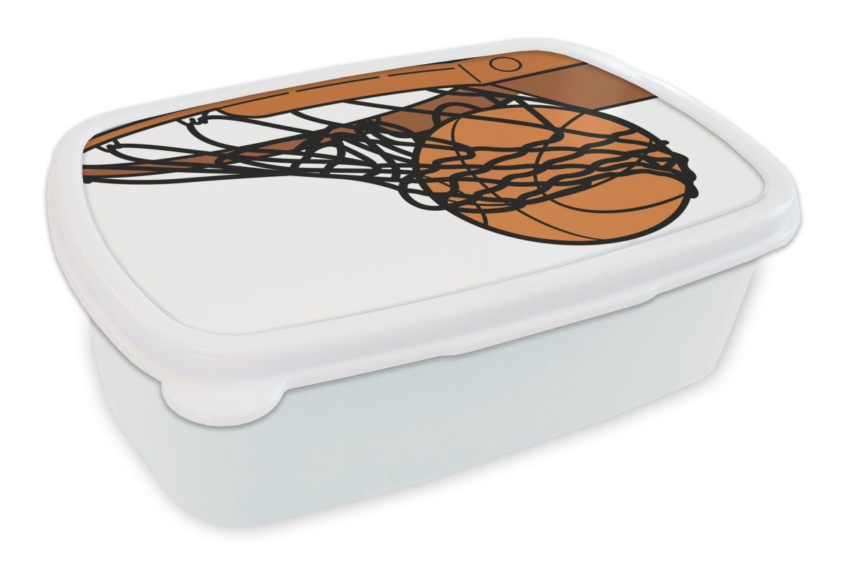 MuchoWow Lunchbox Eine Illustration und Erwachsene, für Brotdose, Kinder Jungs Basketballs (2-tlg), Brotbox des für weiß Mädchen und im Netz, Kunststoff